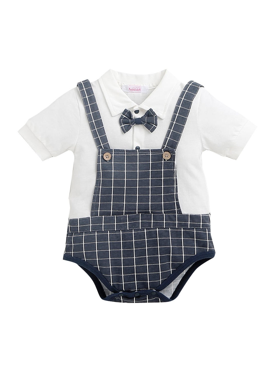 

Hopscotch Infant Boys Navy Blue & White Printed Pure Cotton Bodysuit