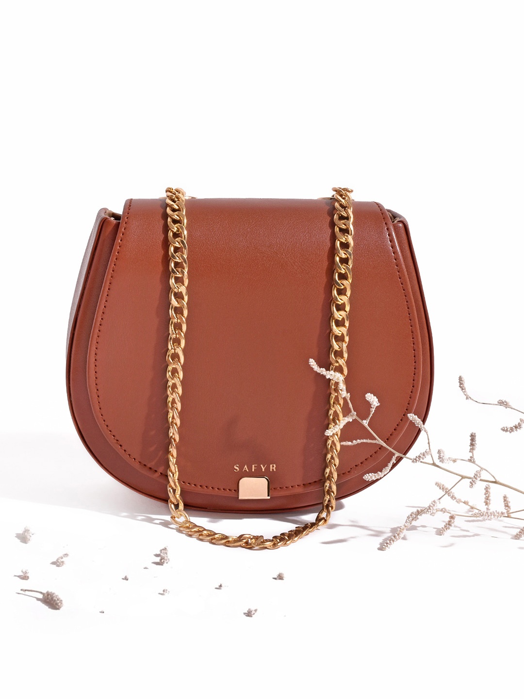 

SAFYR Tan Colourblocked Bucket Sling Bag