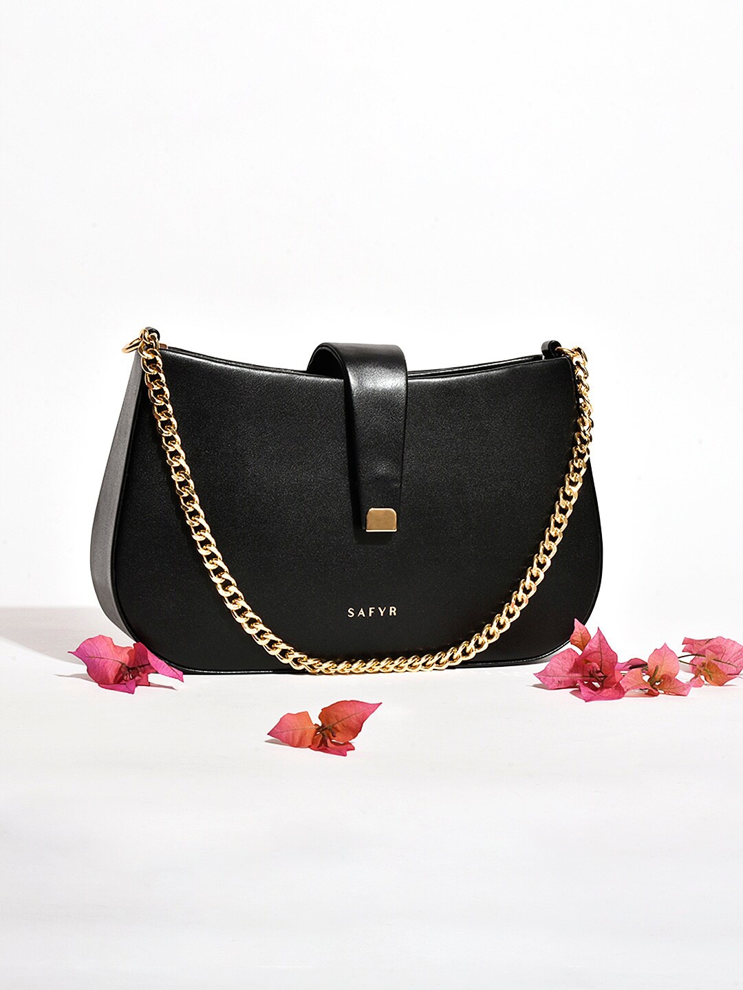 

SAFYR Black Half Moon Shoulder Bag with Tasselled