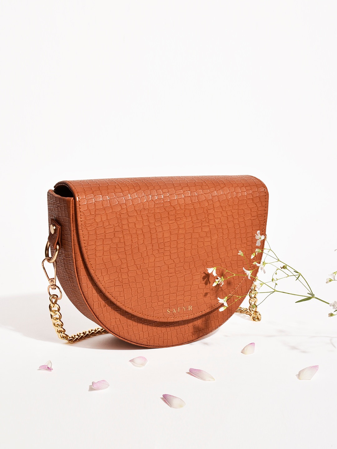 

SAFYR Tan Half Moon Sling Bag with Detachable Sling