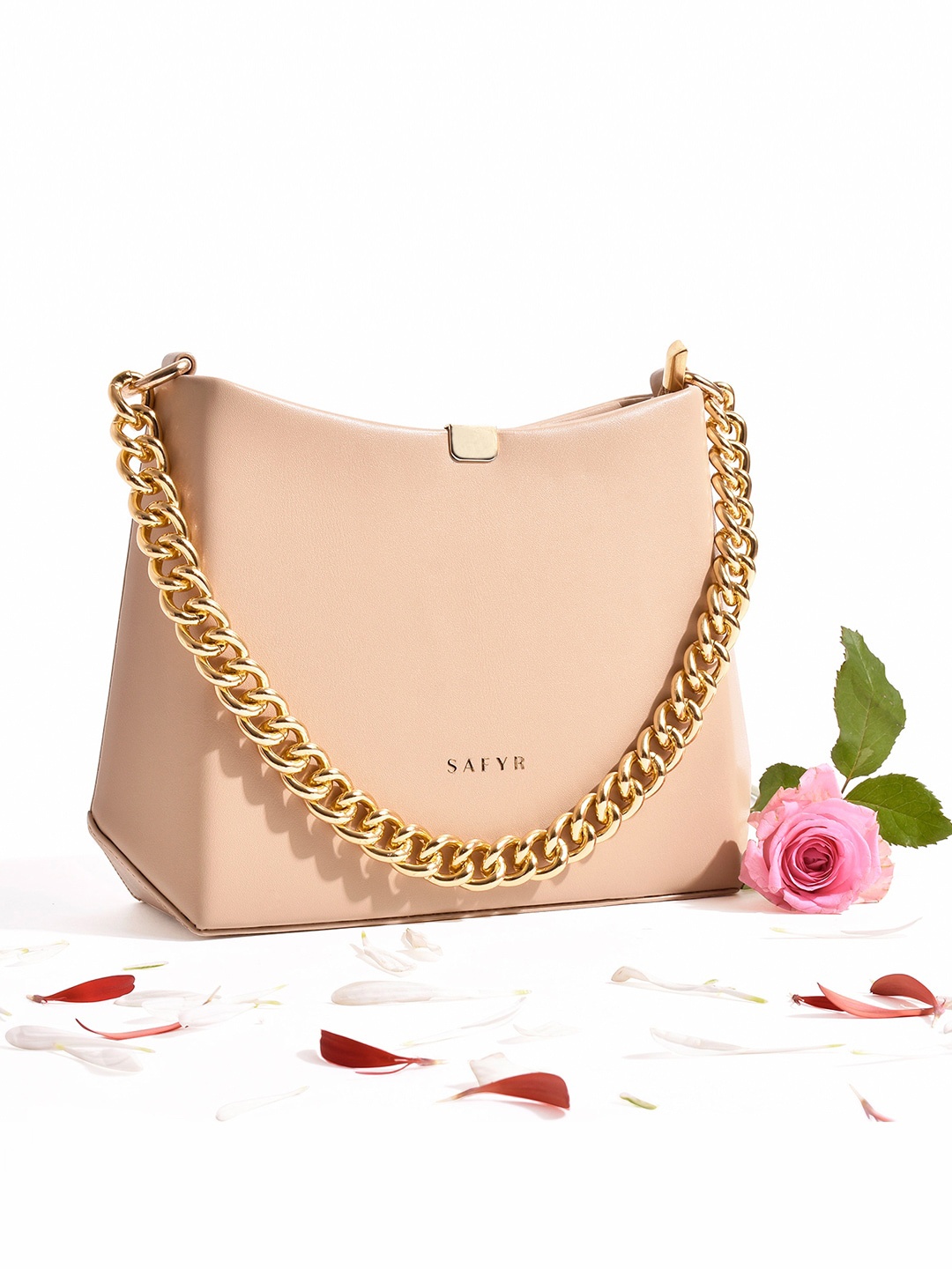 

SAFYR Beige Structured Hobo Bag with Tasselled