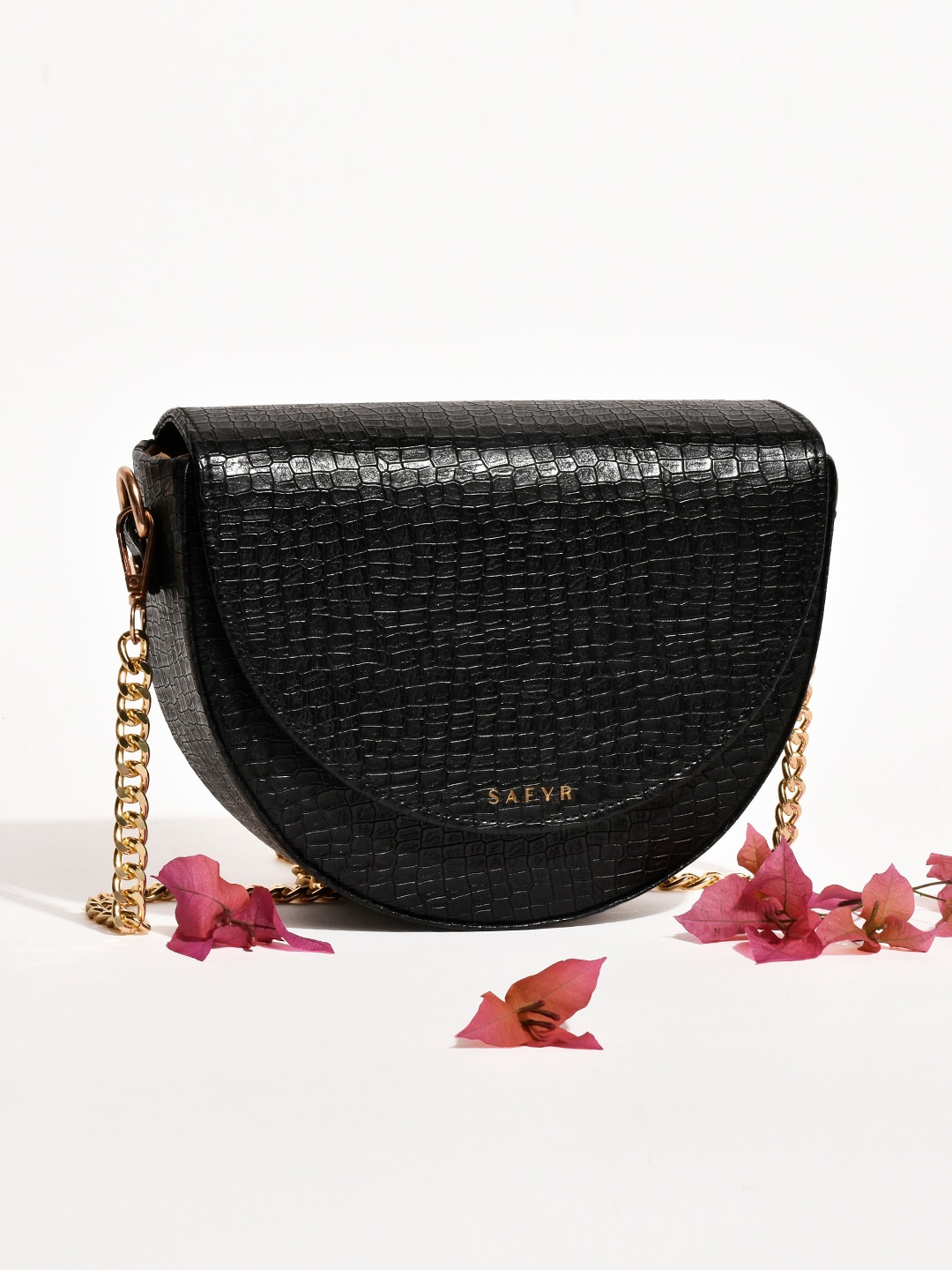 

SAFYR Black Textured Half Moon Sling Bag