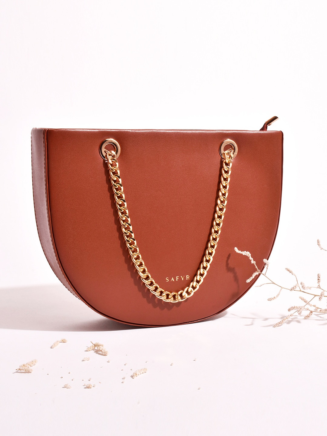 

SAFYR Beige Structured Hobo Bag