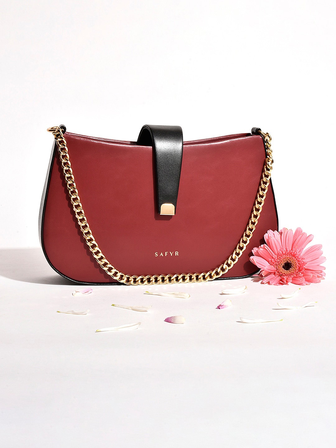 

SAFYR Red Colourblocked Structured Sling Bag with Tasselled