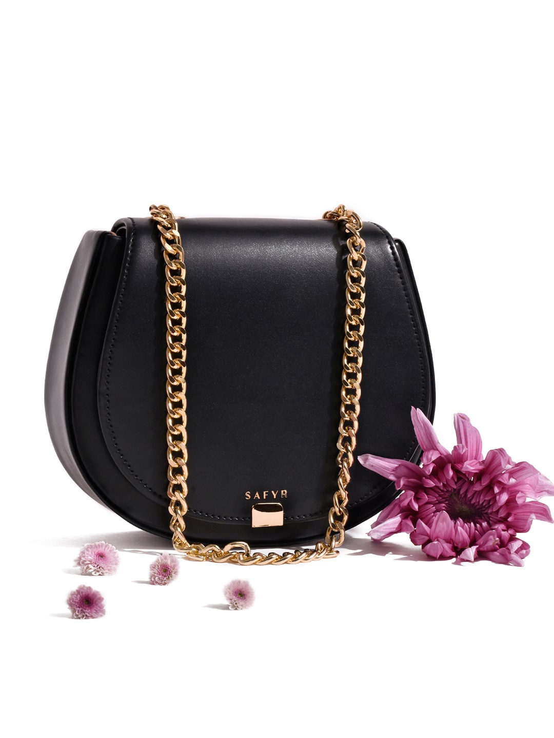 

SAFYR Black Half Moon Sling Bag with Chain detail