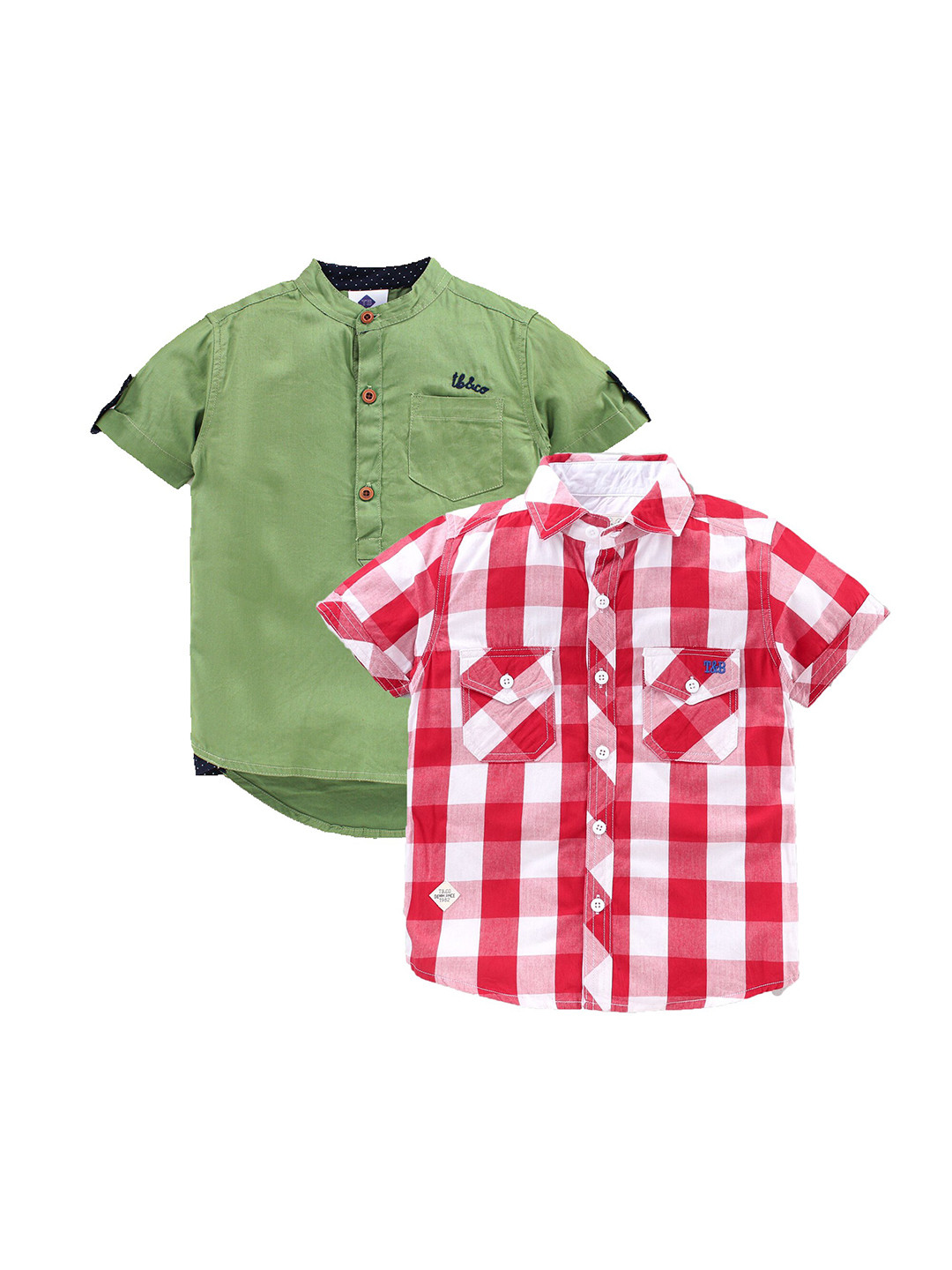 

TONYBOY Boys Pack of 2 Green & Red Premium Cotton Casual Shirt