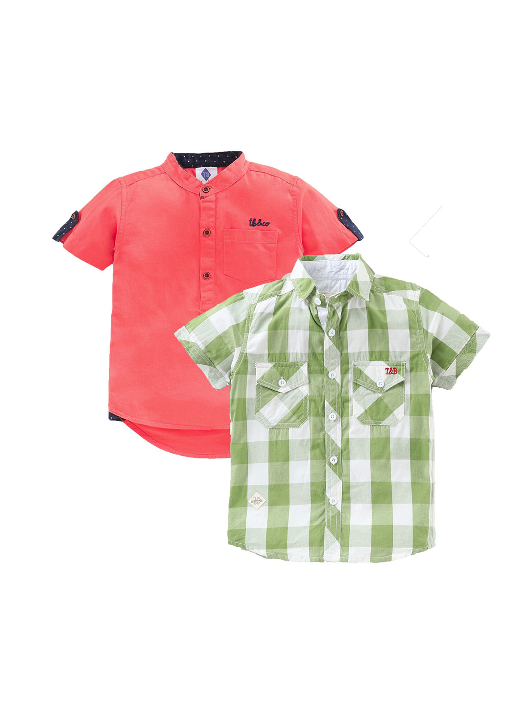 

TONYBOY Boys Pack Of 2 Coral & Green Casual Shirt