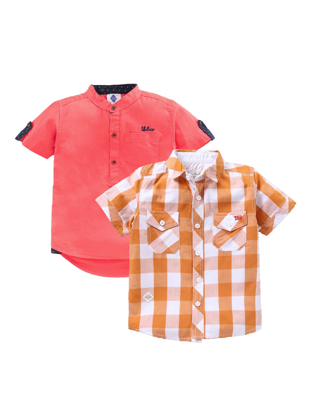 

TONYBOY Boys Coral & White Premium Casual Shirt Pack Of 2