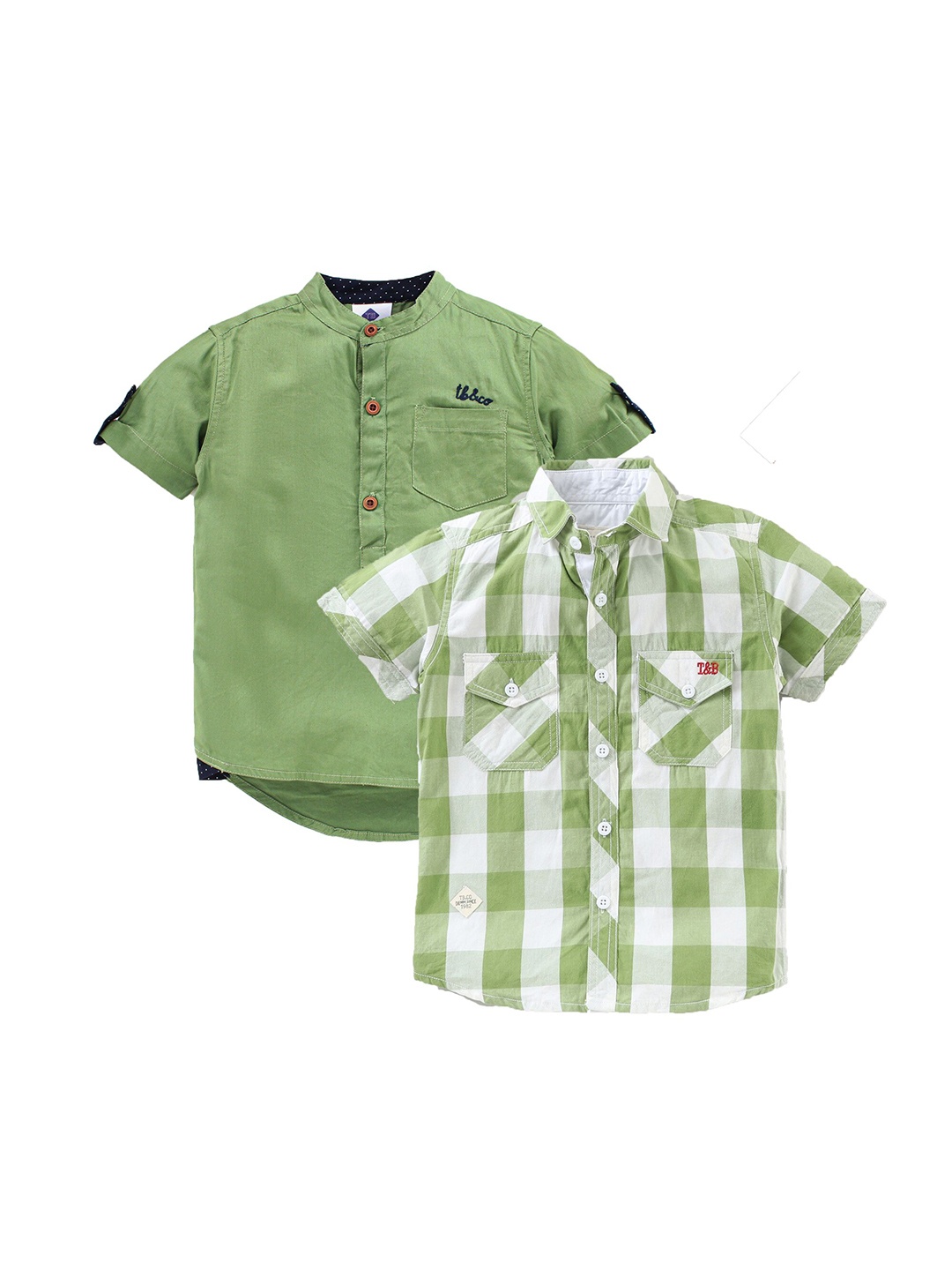 

TONYBOY Boys Pack of 2 Green Premium Cotton Casual Shirt