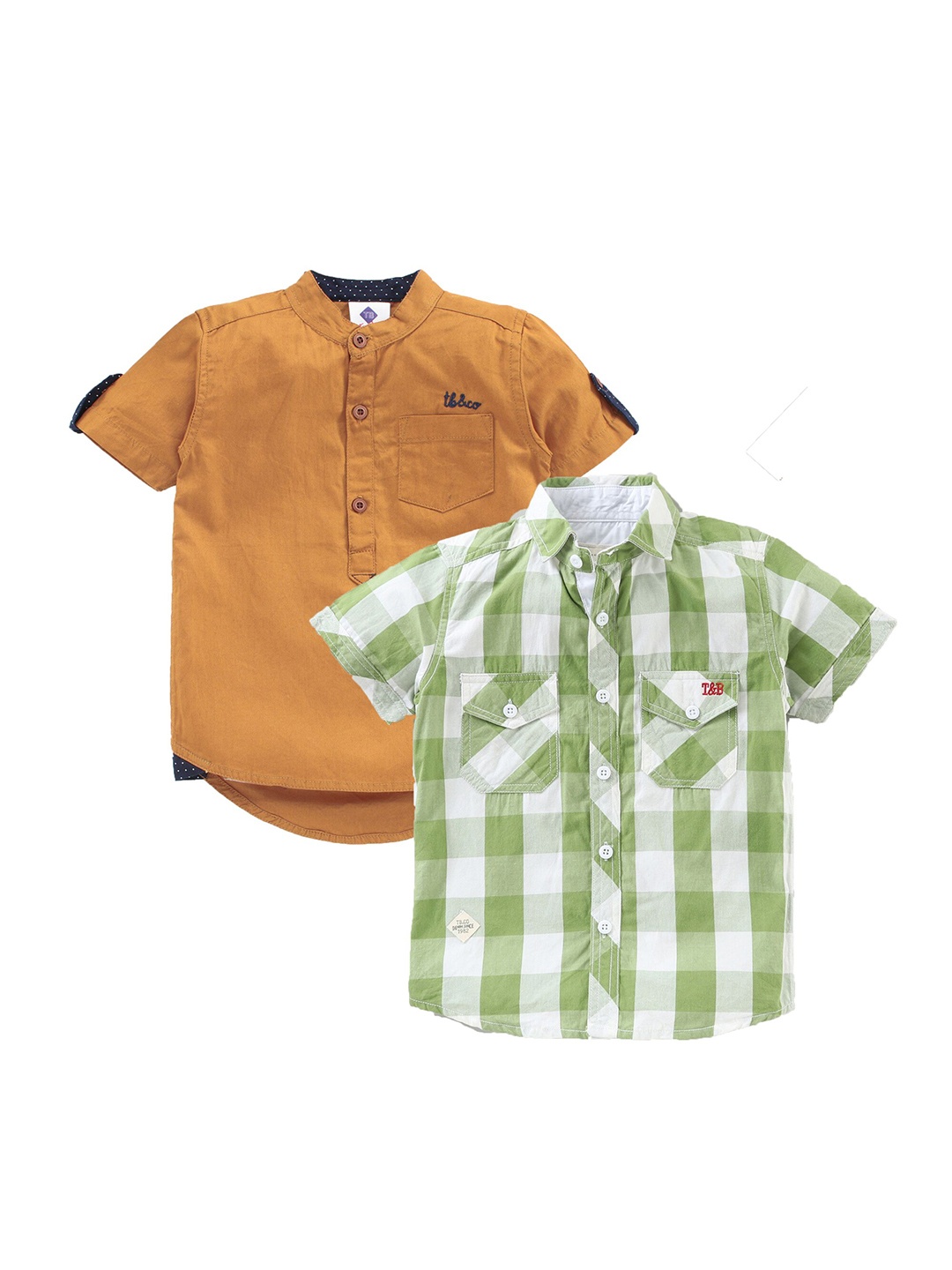 

TONYBOY Boys Mustard & Green Premium Casual Shirt Pack Of 2