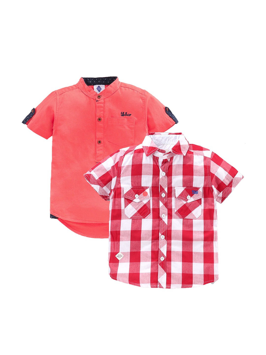 

TONYBOY Boys Pack of 2 Checked Casual Shirt, Coral