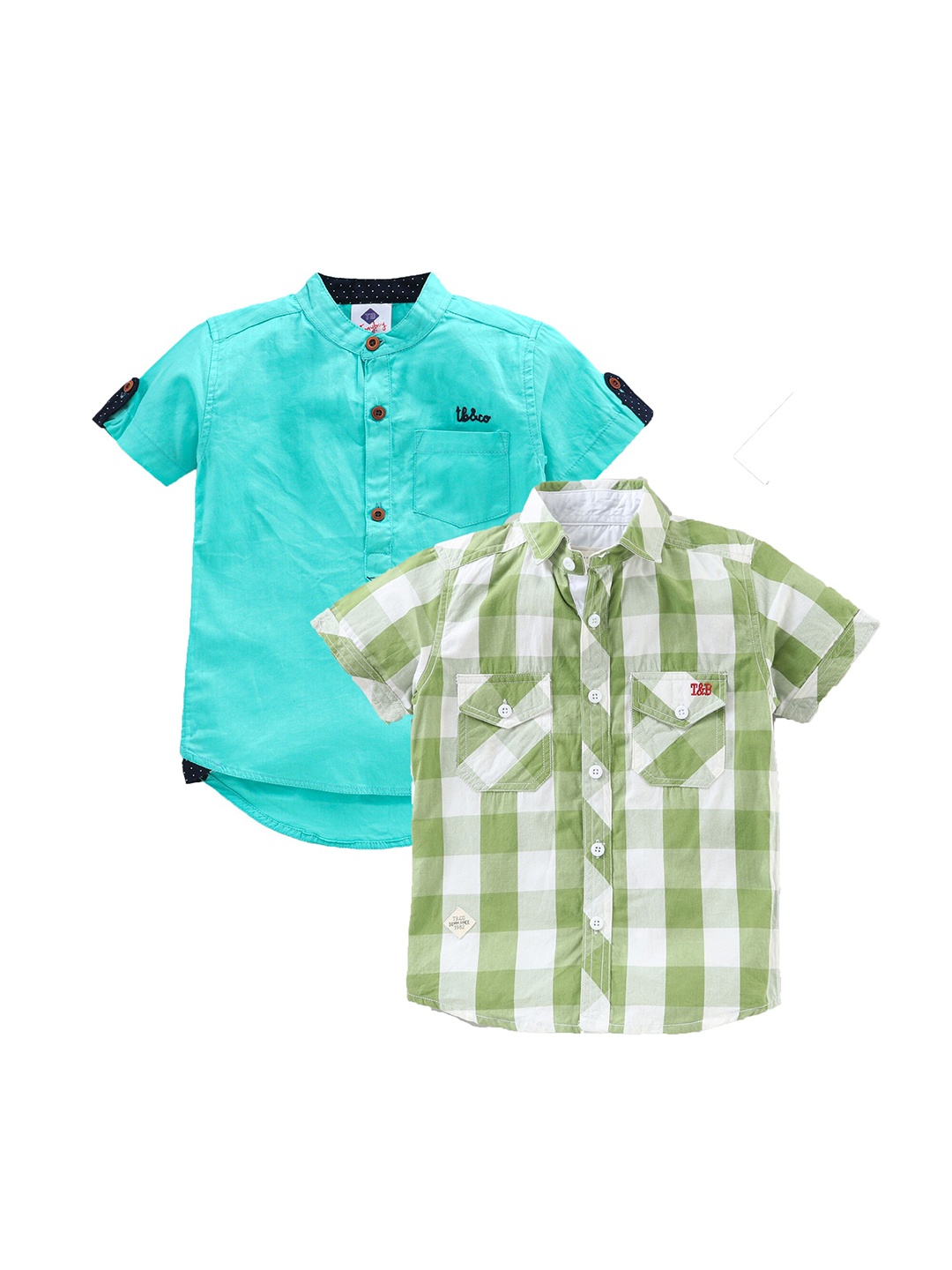 

TONYBOY Boys Blue & Green Premium Casual Shirt Pack Of 2