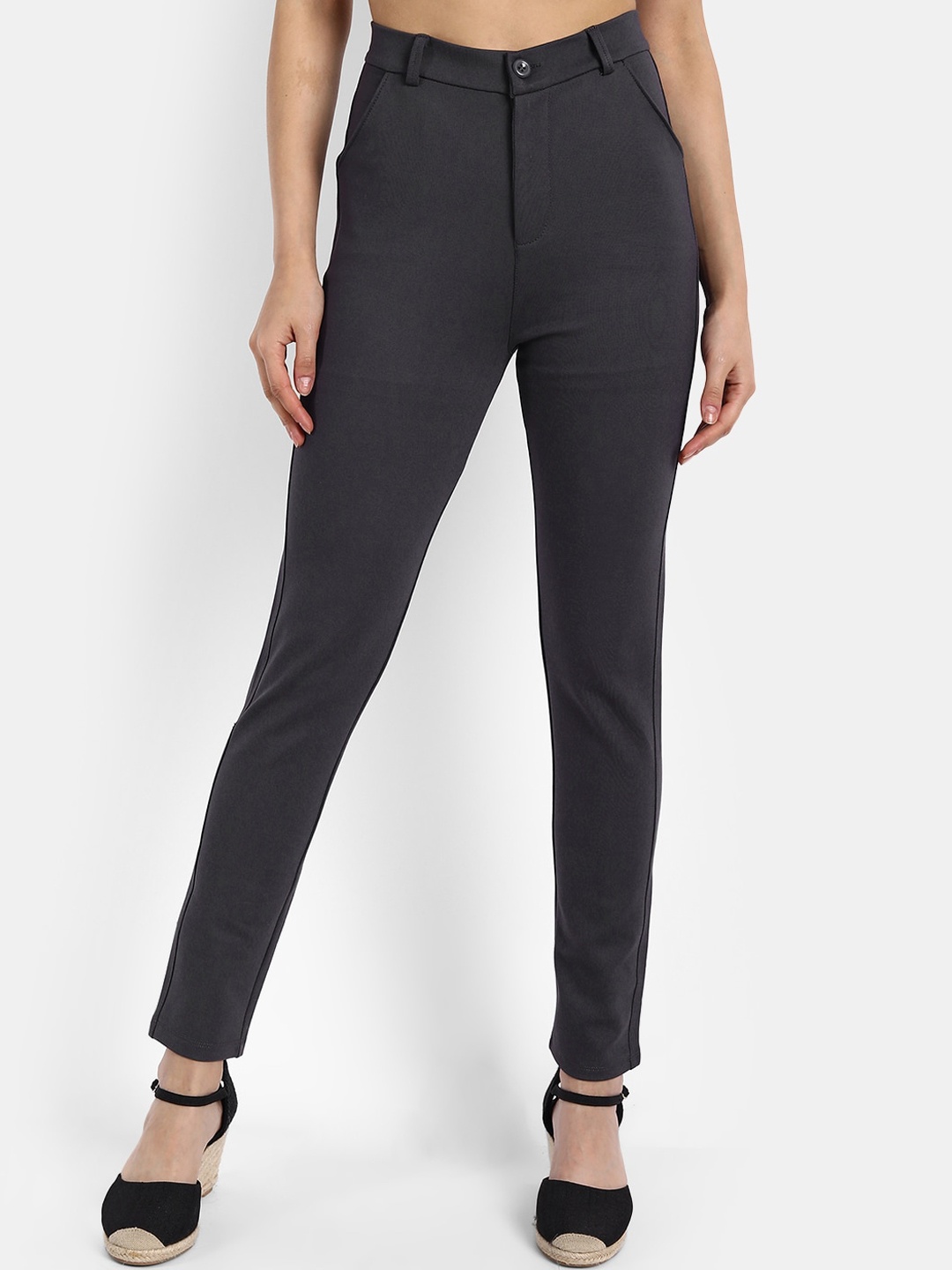 

Next One Women Grey Slim Fit High-Rise Trousers