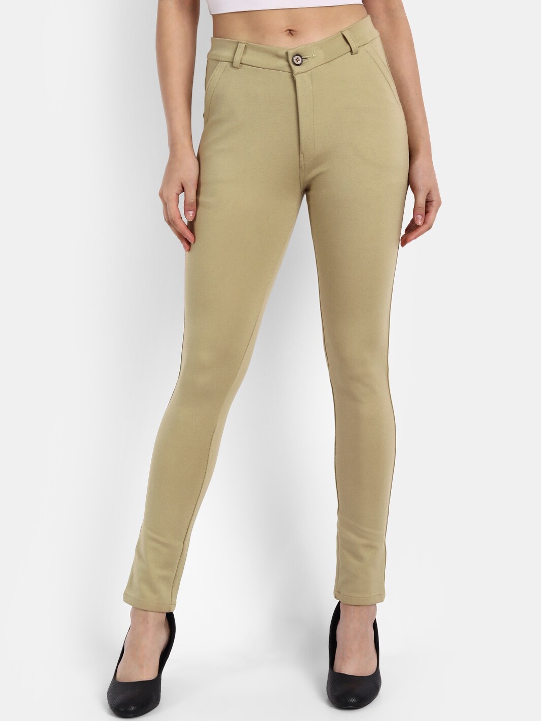 

Next One Women Beige Slim Fit High-Rise Trousers