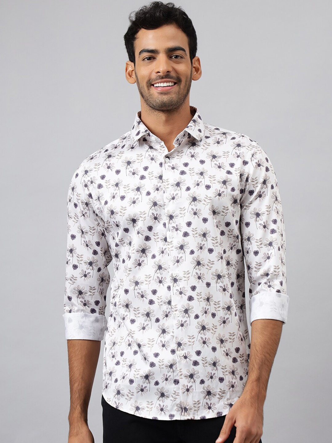 

MR BUTTON Men Off White Slim Fit Floral Printed Casual Shirt