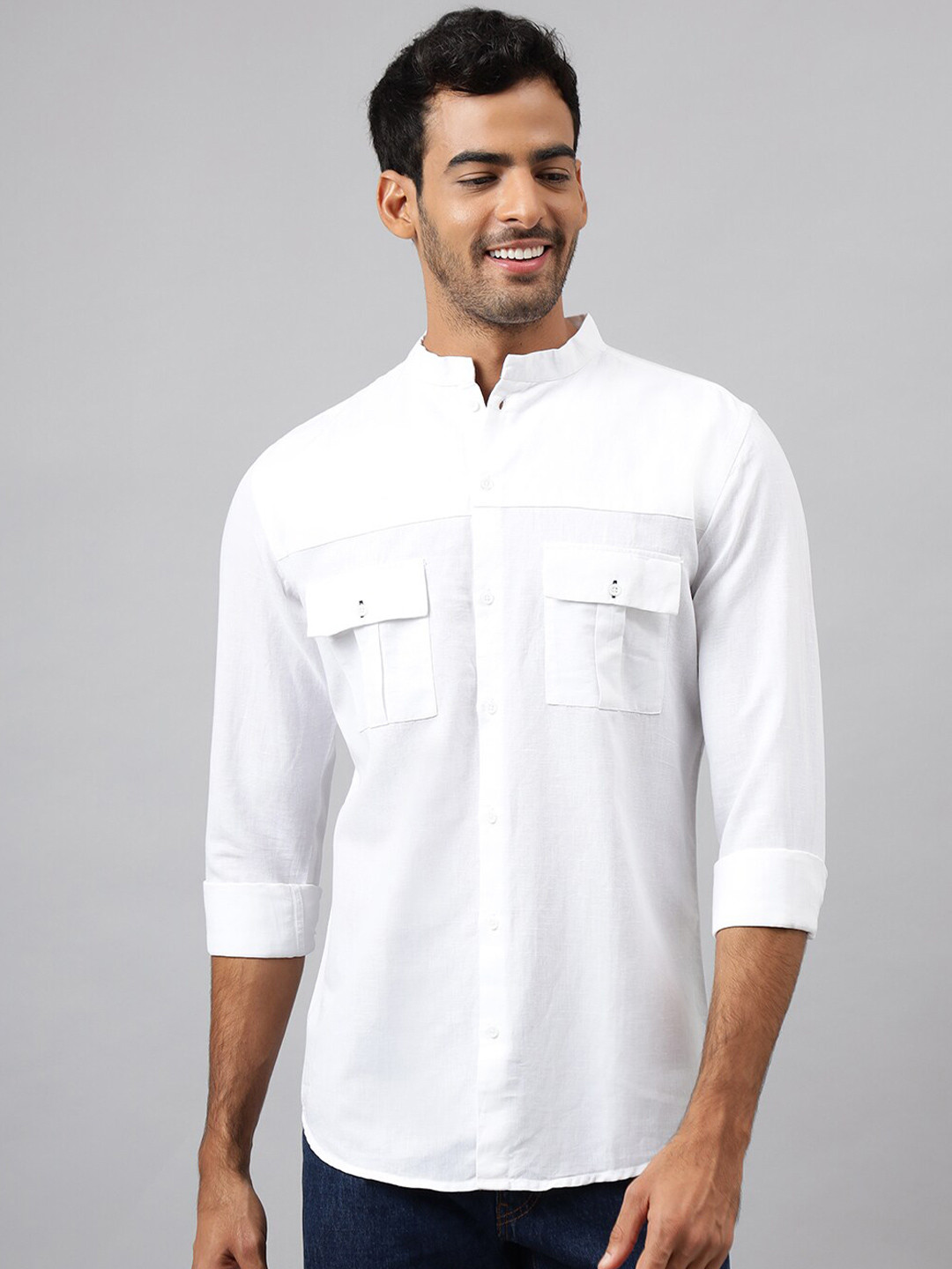 

MR BUTTON Men White Slim Fit Casual Shirt
