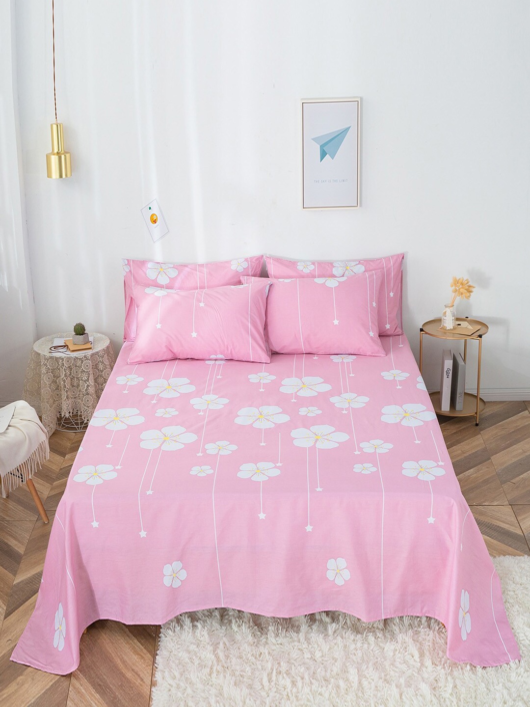 

JC Collection Pink & White 200 TC Single Floral Cotton Bedsheet with 1 Pillow Cover