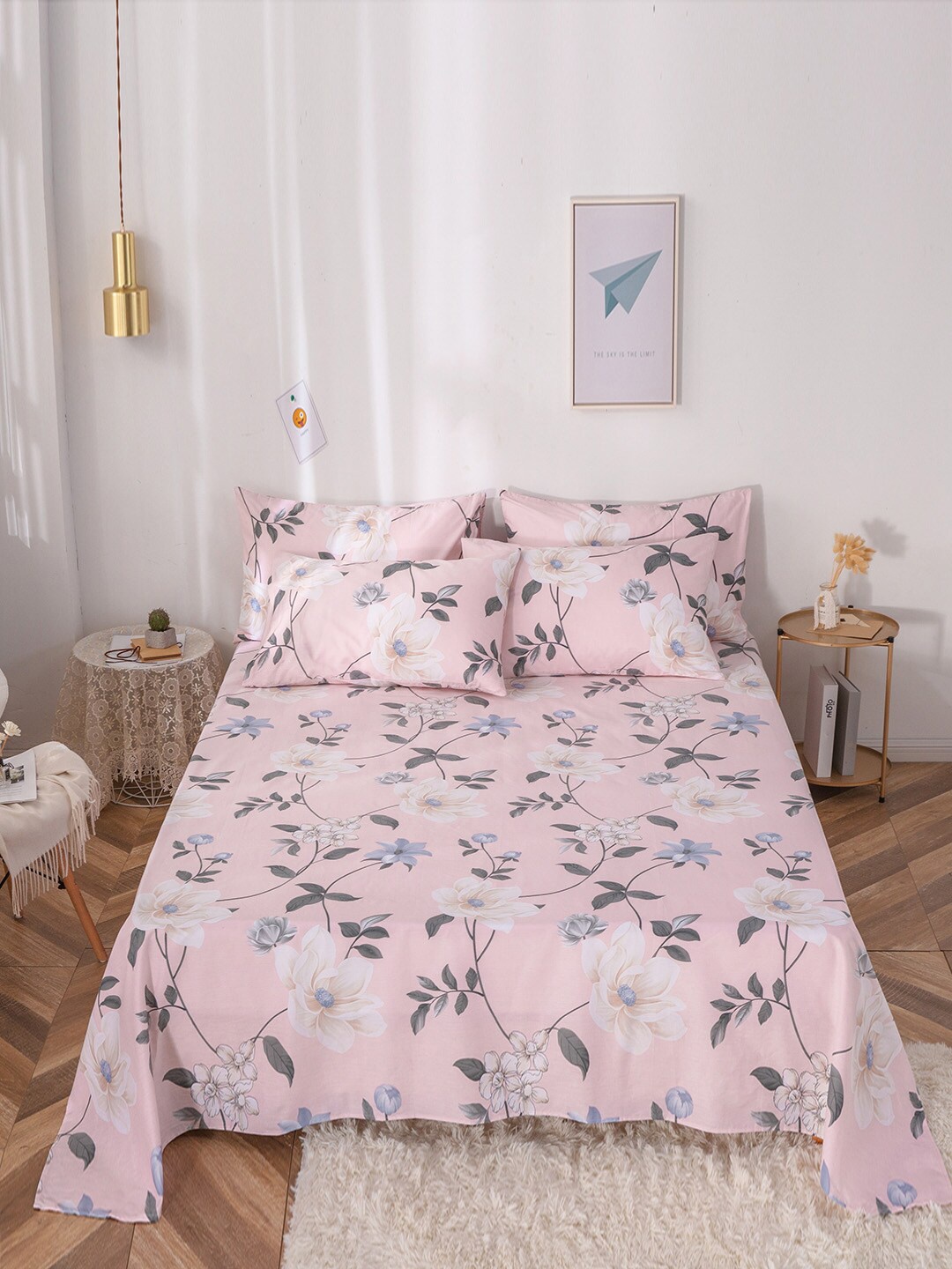 

JC Collection Pink & Grey Floral 200 TC Single Bedsheet