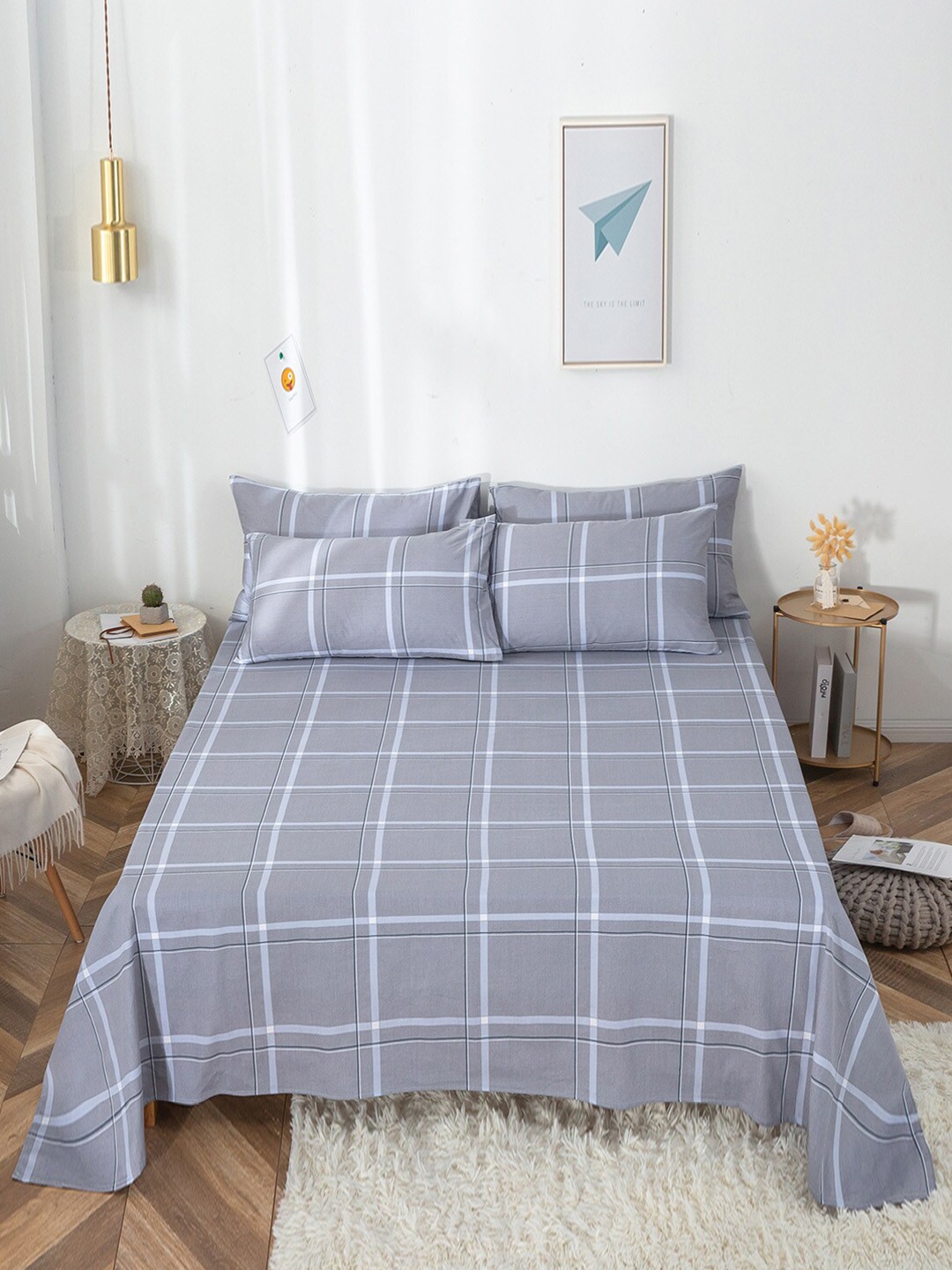 

JC HOME Grey & Blue 200 TC Single Geometric Cotton Bedsheet