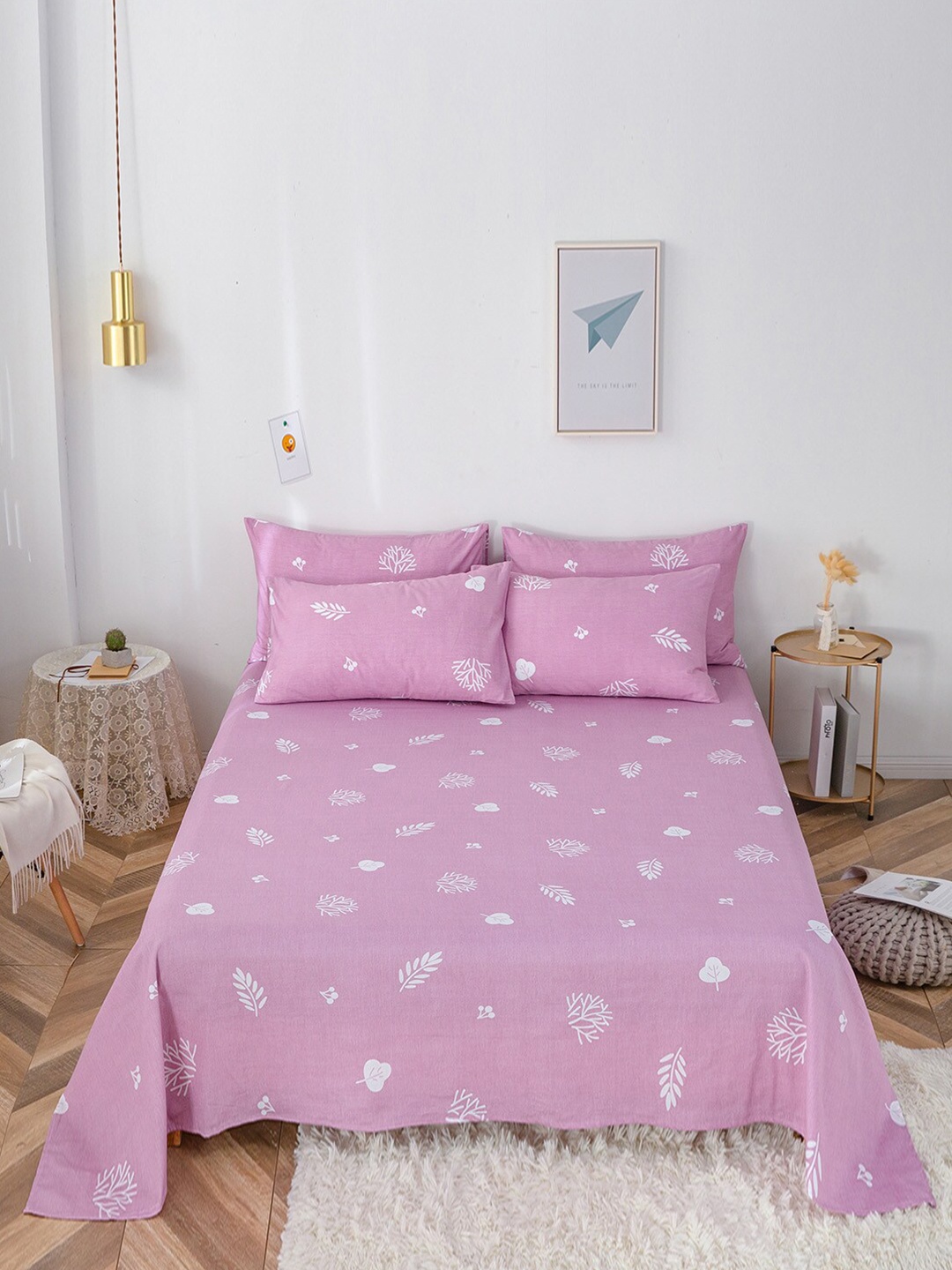 

JC Collection Pink & White 200 TC Single Floral Bedsheet