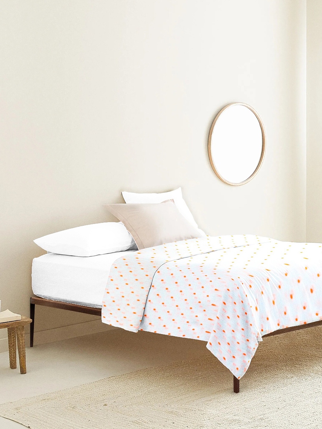 

THE BABY ATELIER Kids Unisex White Organic Queen Duvet Cover Neon Orange Dot