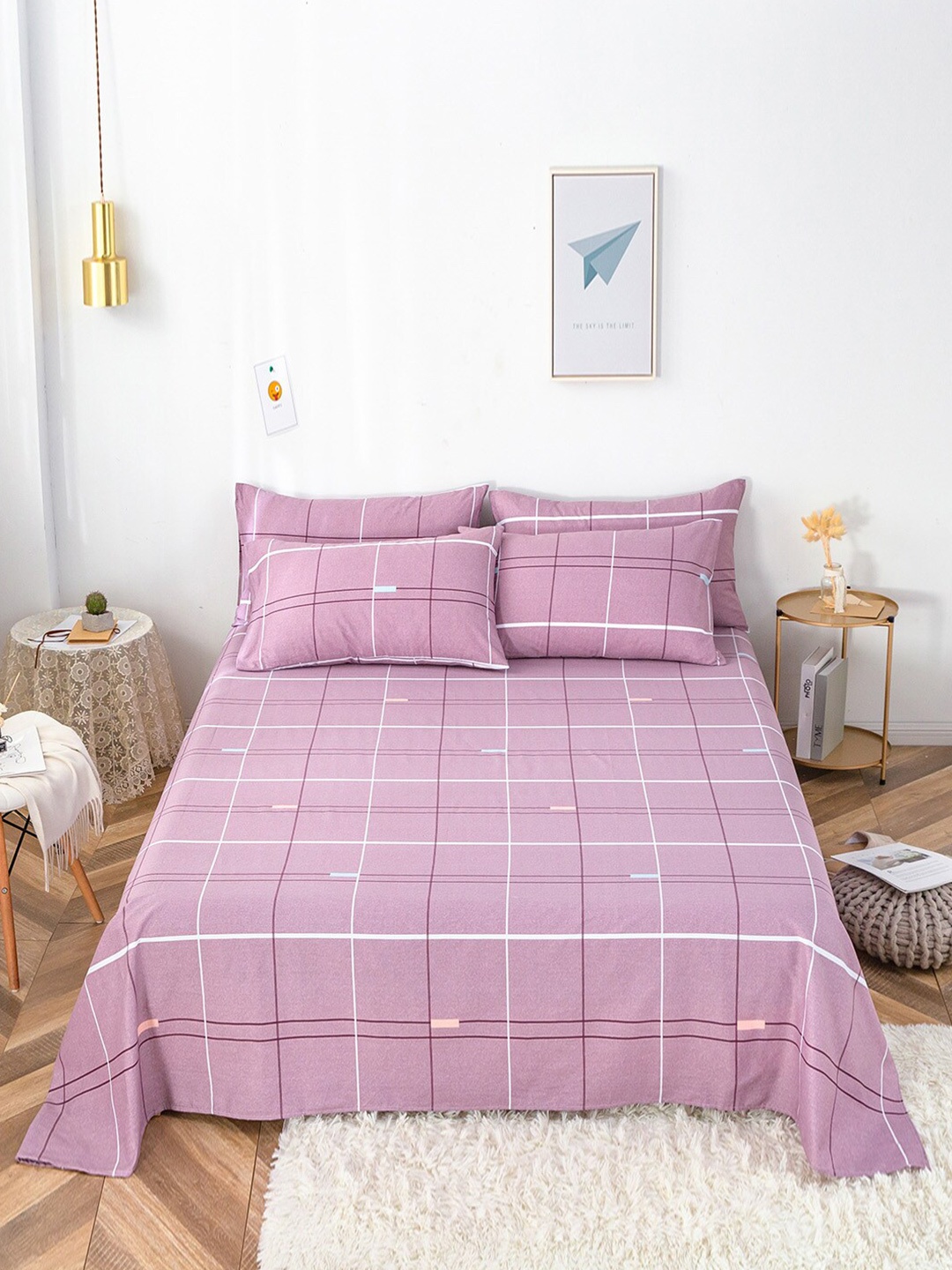 

JC Collection Pink & White Striped 200 TC Cotton King Bedsheet with 2 Pillow Covers