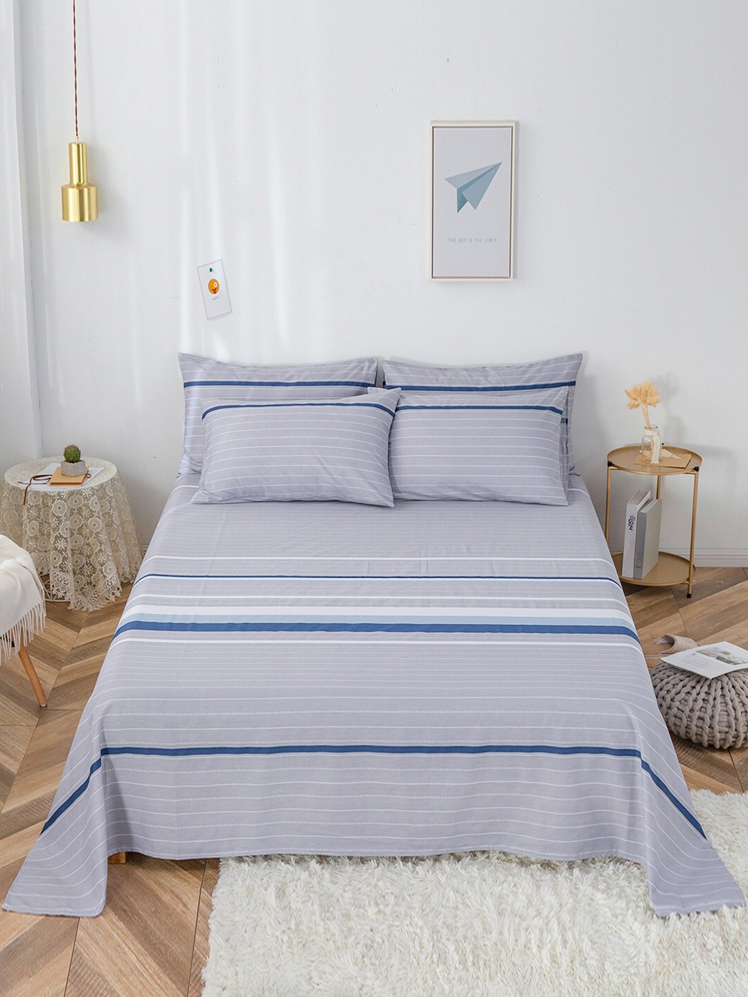 

JC Collection Grey & White Striped 200 TC Queen Bedsheet with 2 Pillow Covers