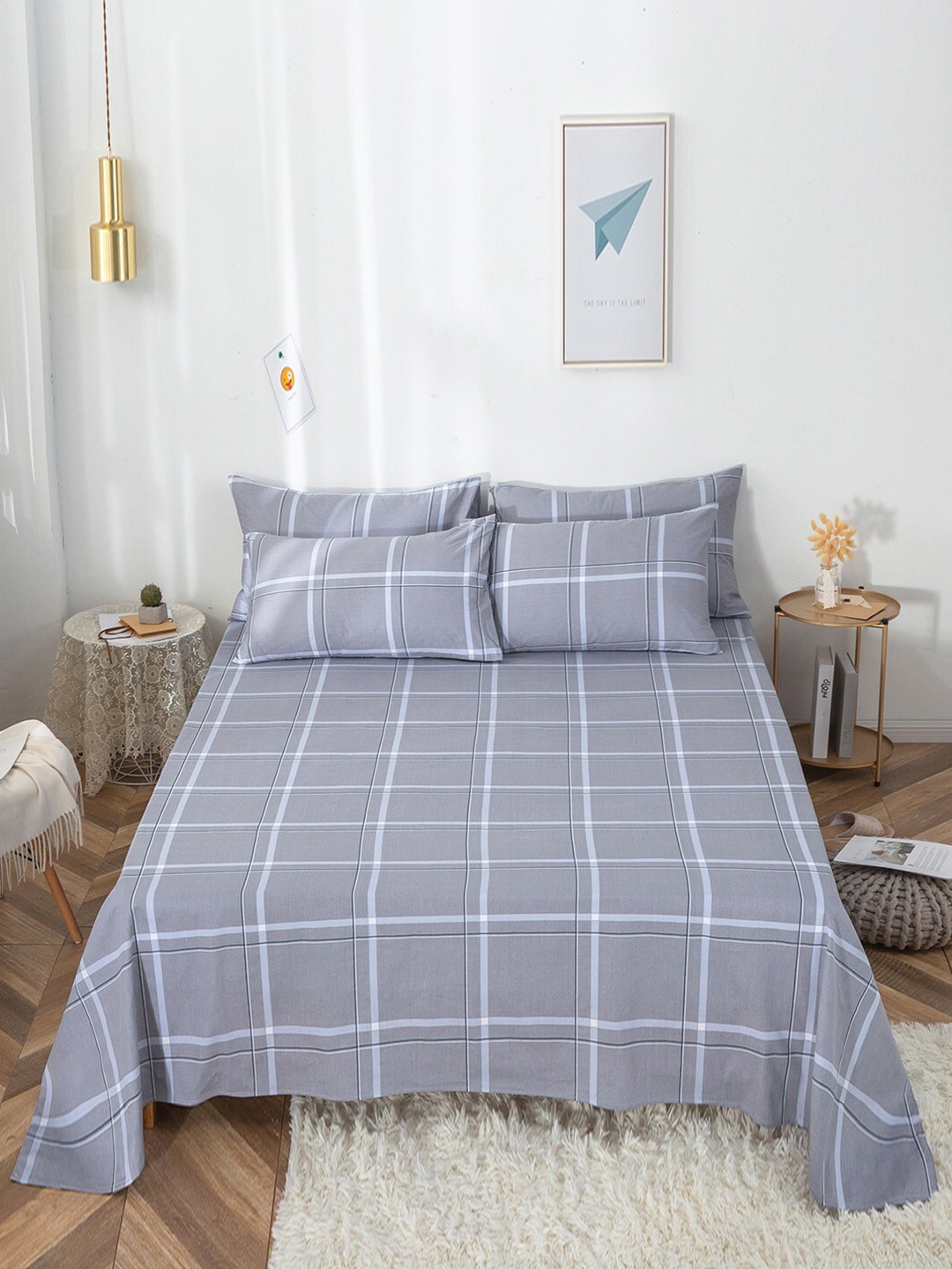 

JC Collection Grey Geometric 200 TC Pure Cotton King Bedsheet with 2 Pillow Covers
