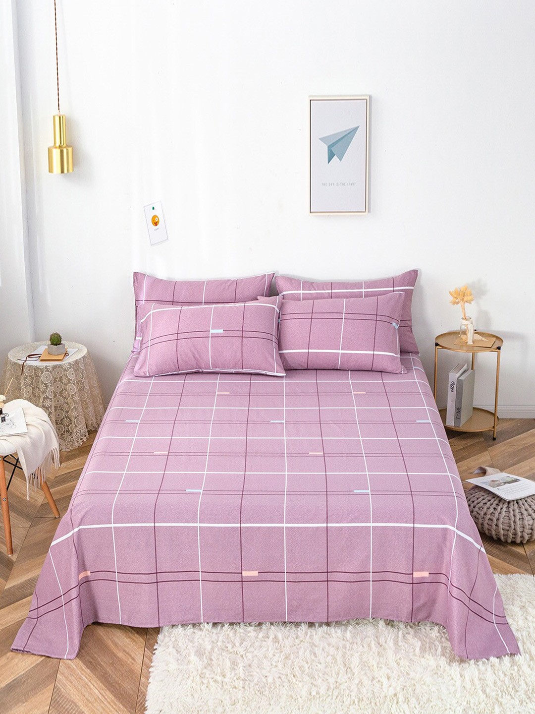 

JC Collection Purple & White 200 TC King Striped Cotton Bedsheet with 2 Pillow Covers
