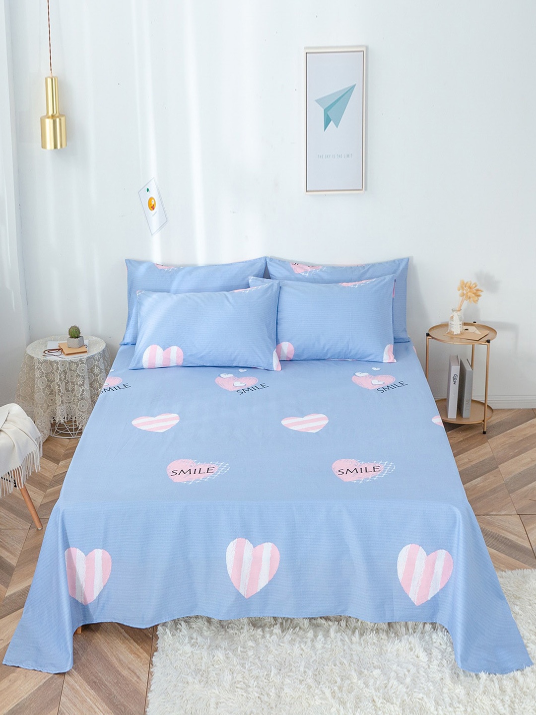 

JC Collection Blue & Pink Graphic 200 TC Queen Bedsheet with 2 Pillow Covers