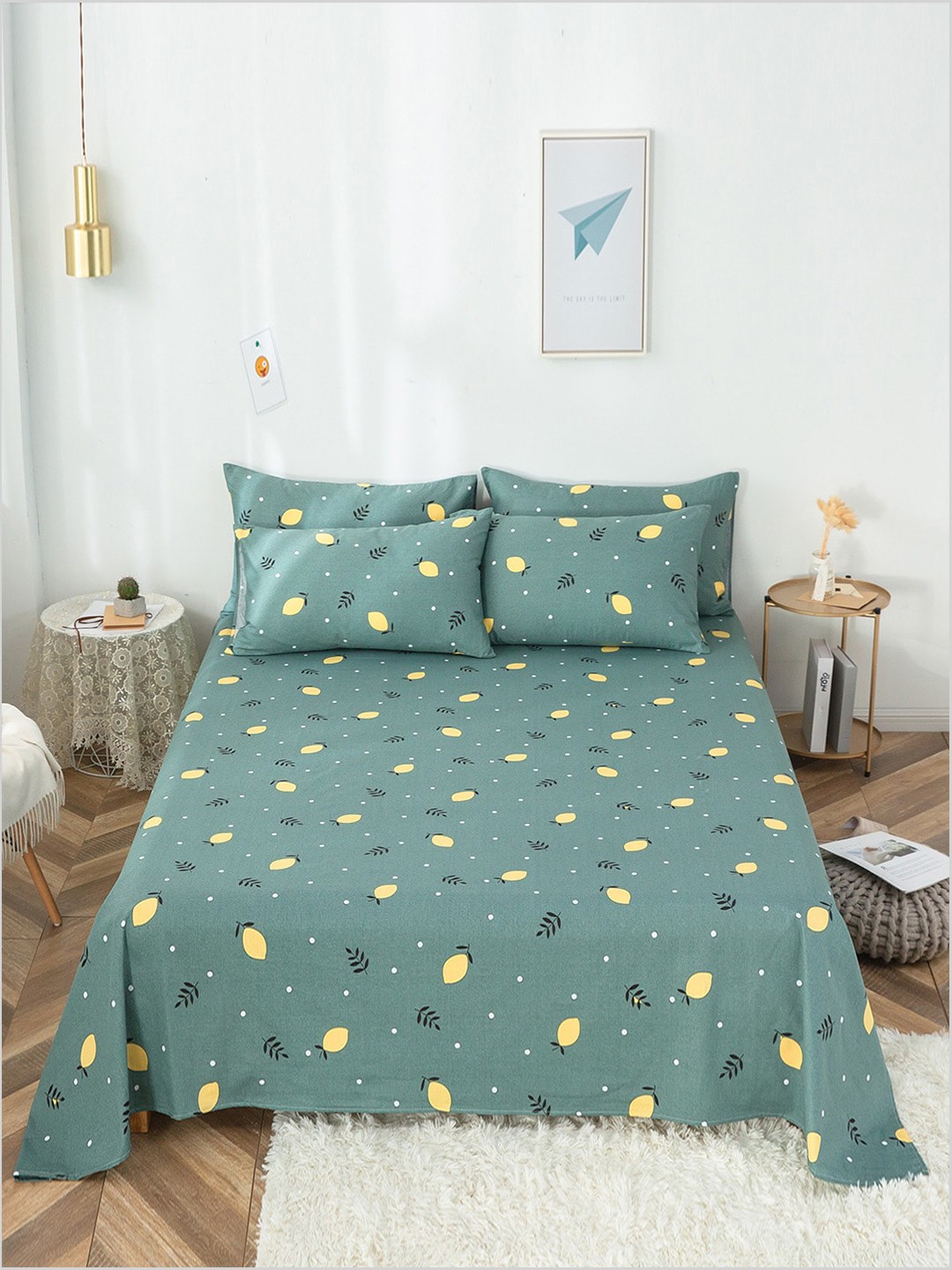 

JC Collection Green & Yellow 200 TC Cotton King Bedsheet with 2 Pillow Covers