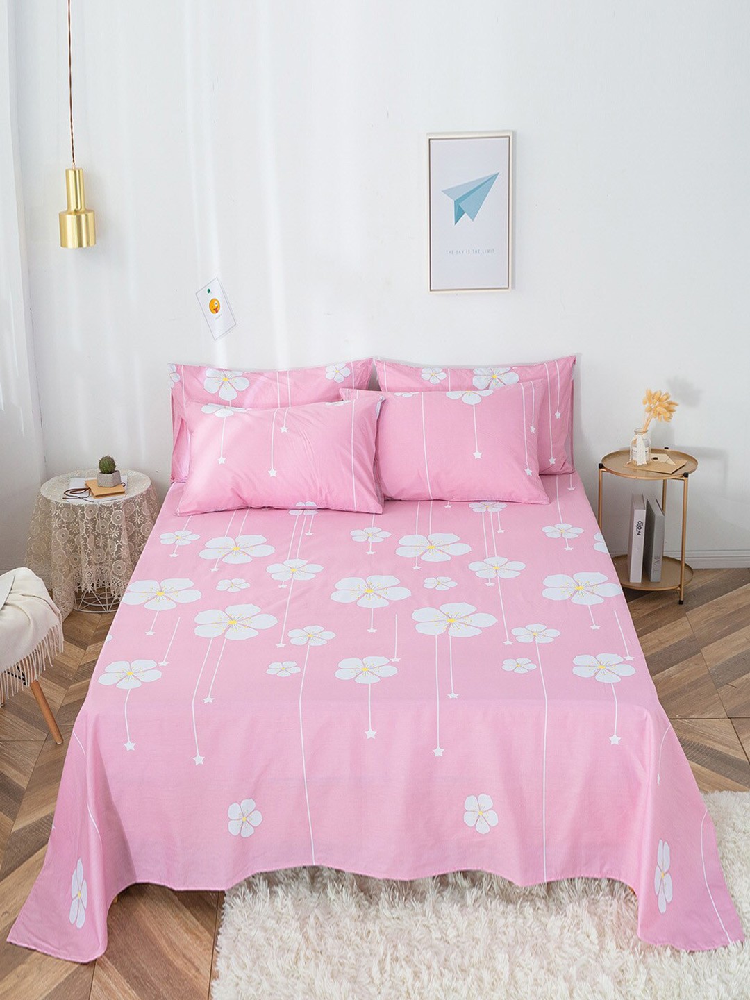 

JC Collection Pink & White Floral 200 TC Queen Bedsheet with 2 Pillow Covers