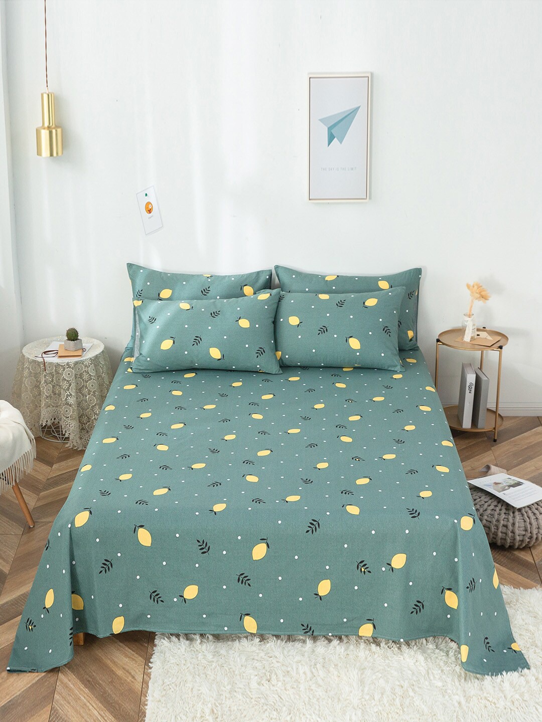 

JC Collection Green & Yellow 200 TC Pure Cotton King Bedsheet