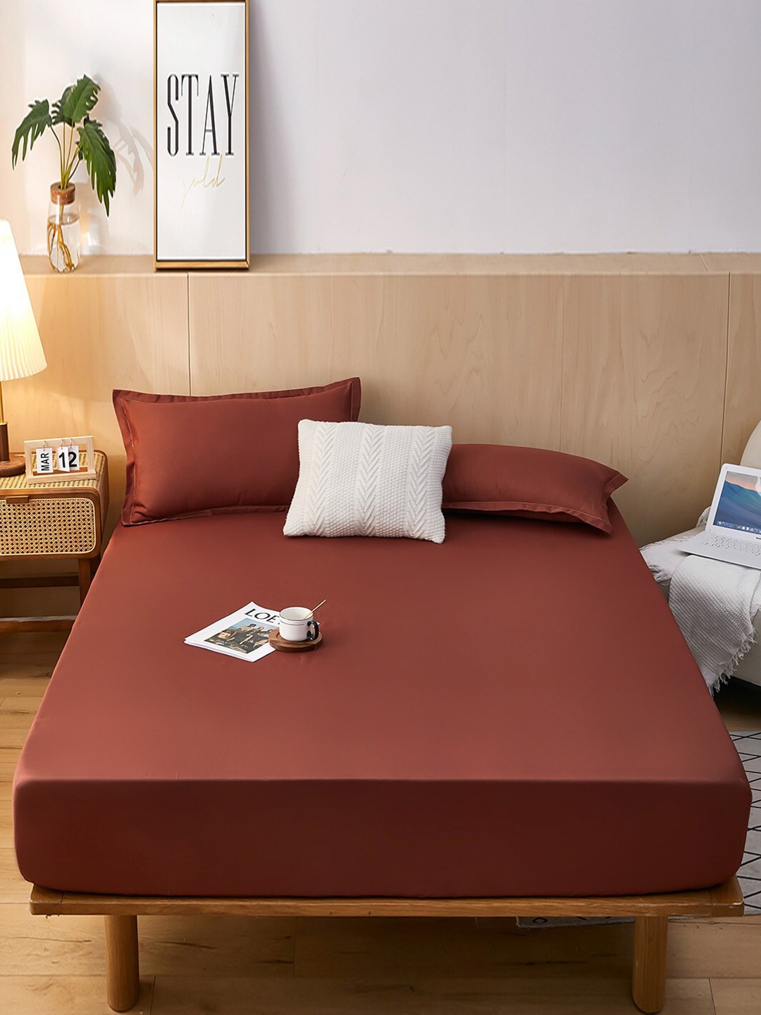 

JC HOME Brown 160 TC King Bedsheet with 2 Pillow Covers
