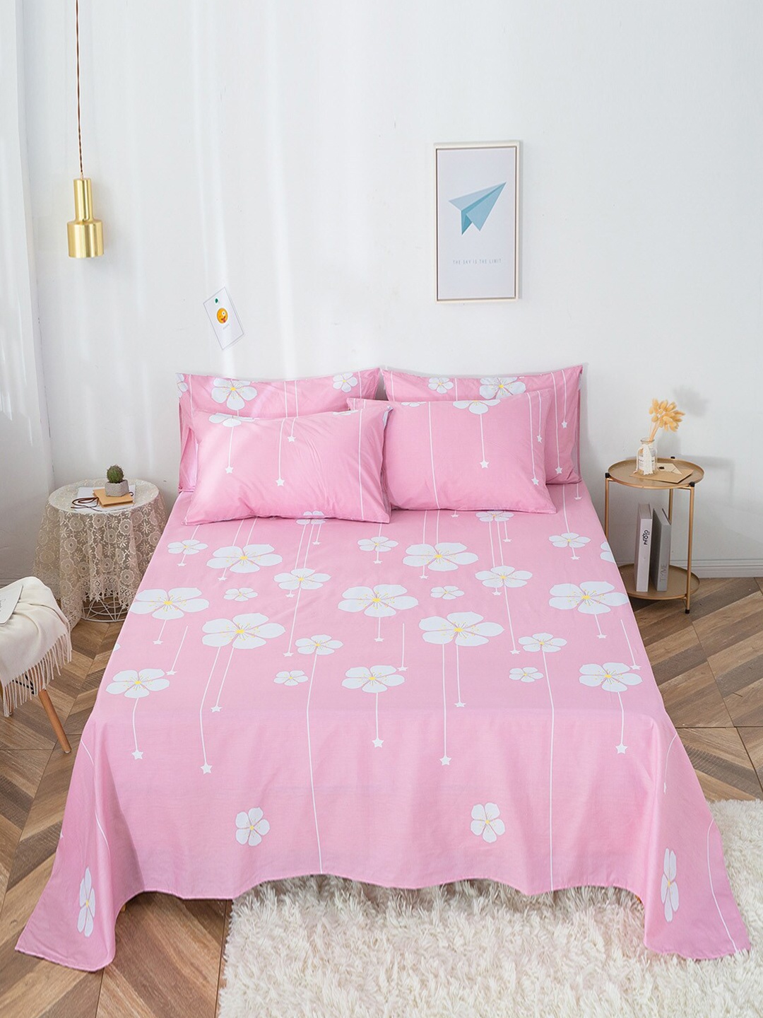 

JC Collection Pink & White Floral 200 TC King Bedsheet with 2 Pillow Covers