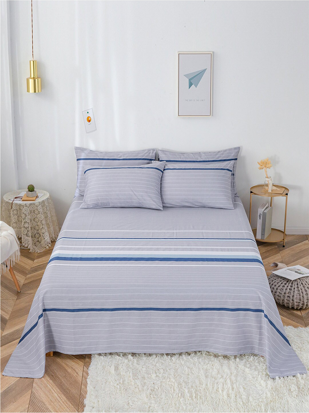 

JC Collection Grey & White Striped 200 TC King Bedsheet with 2 Pillow Covers