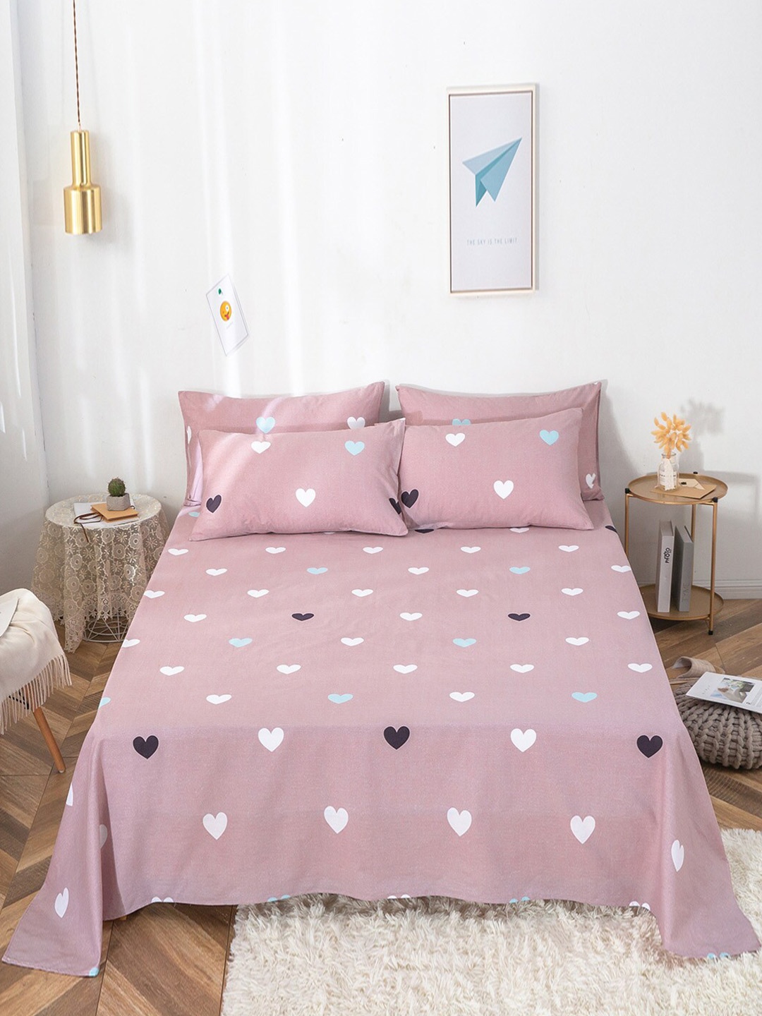 

JC Collection Pink & White 200 TC King Graphic Cotton Bedsheet