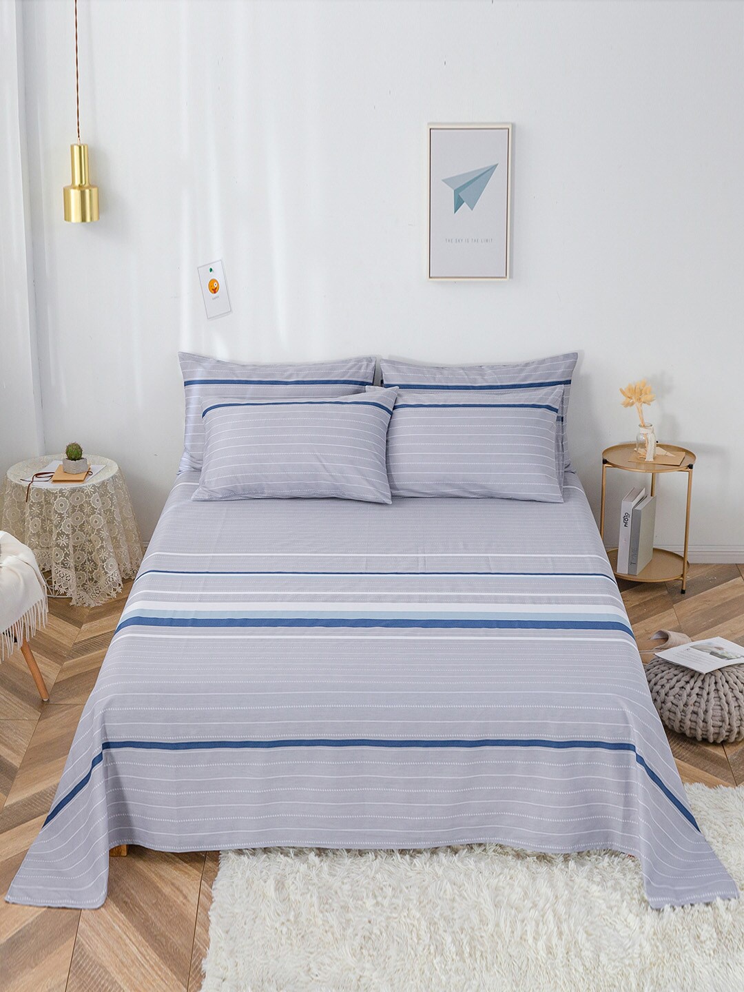 

JC Collection Grey & White Striped 200 TC Pure Cotton King Bedsheet with 2 Pillow Covers
