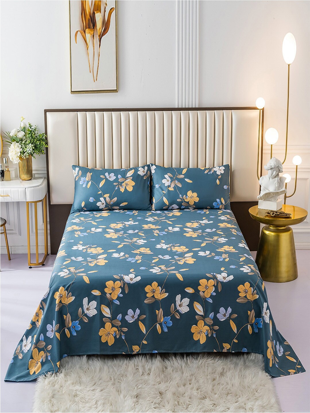 

JC HOME Multicoloured 200 TC Queen Floral Cotton Bedsheet with 2 Pillow Covers, Multi