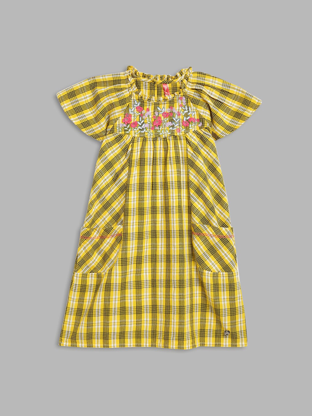 

Blue Giraffe Yellow & Black Checked A-Line Pure Cotton Dress