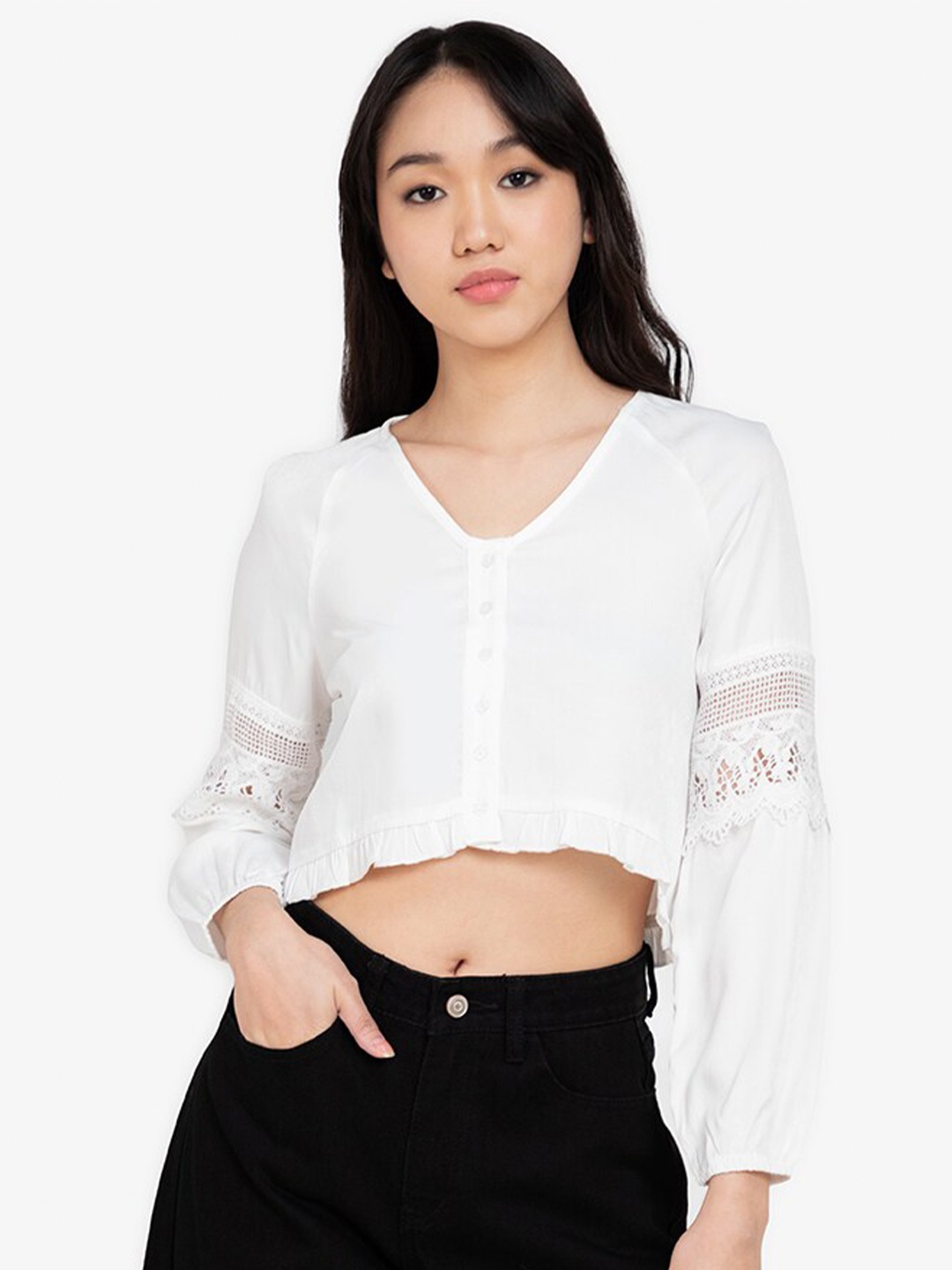 

ZALORA BASICS White Ruffles Crop Top