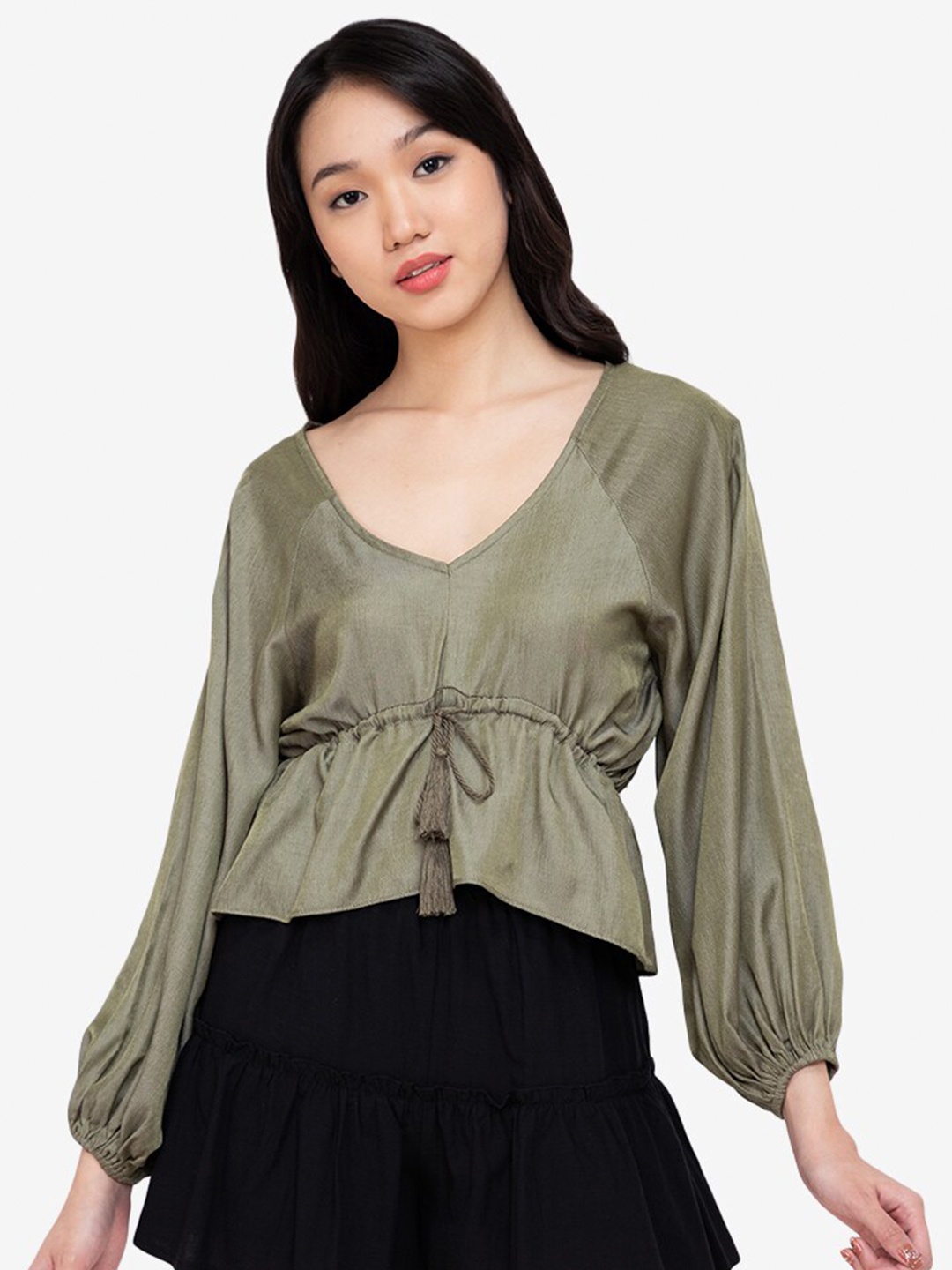 

ZALORA BASICS Green Solid Peplum Top