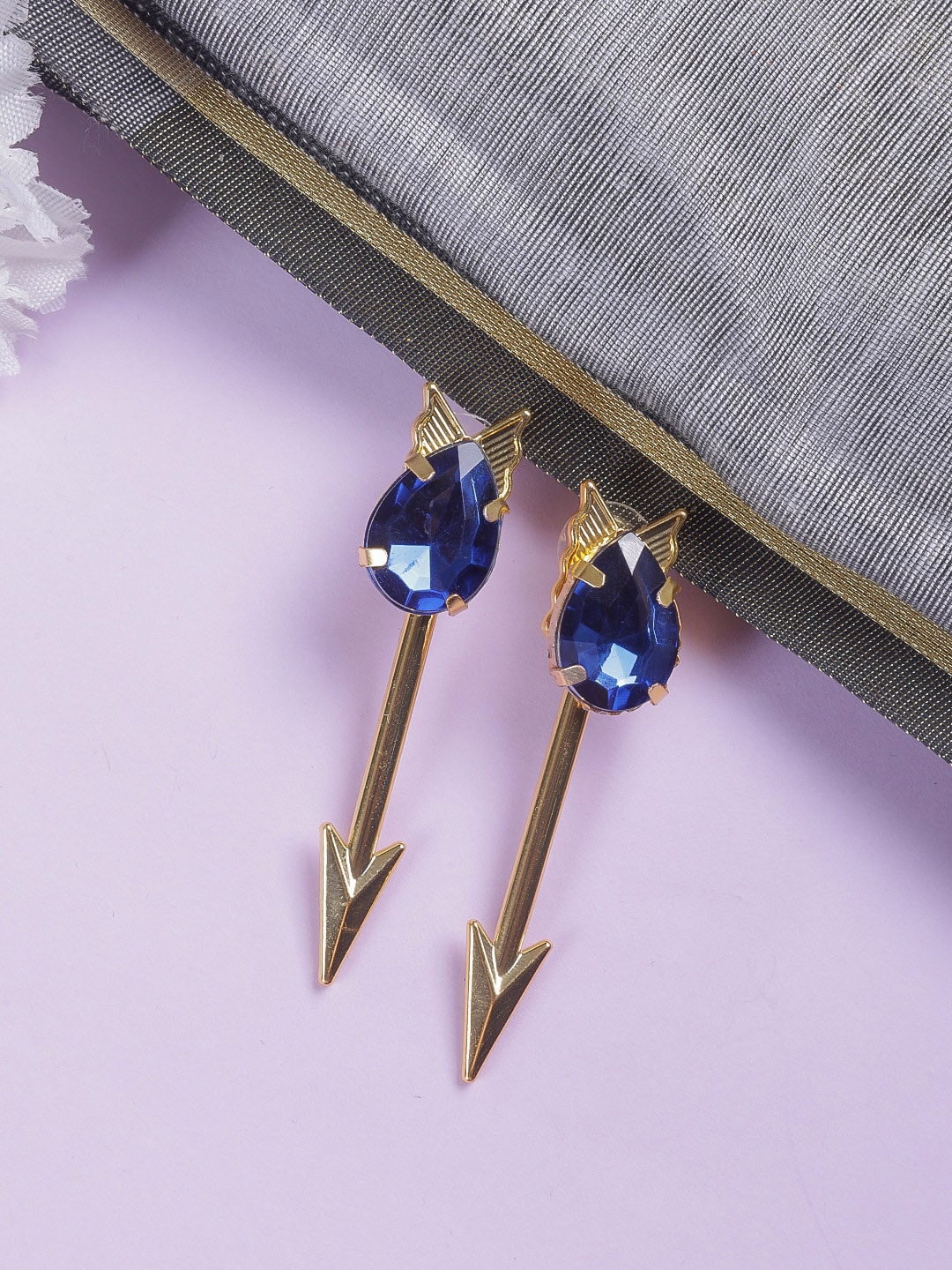 

DIVA WALK EXCLUSIVE Navy Blue & Gold Plated Set Of 3 Contemporary Drop Earrings