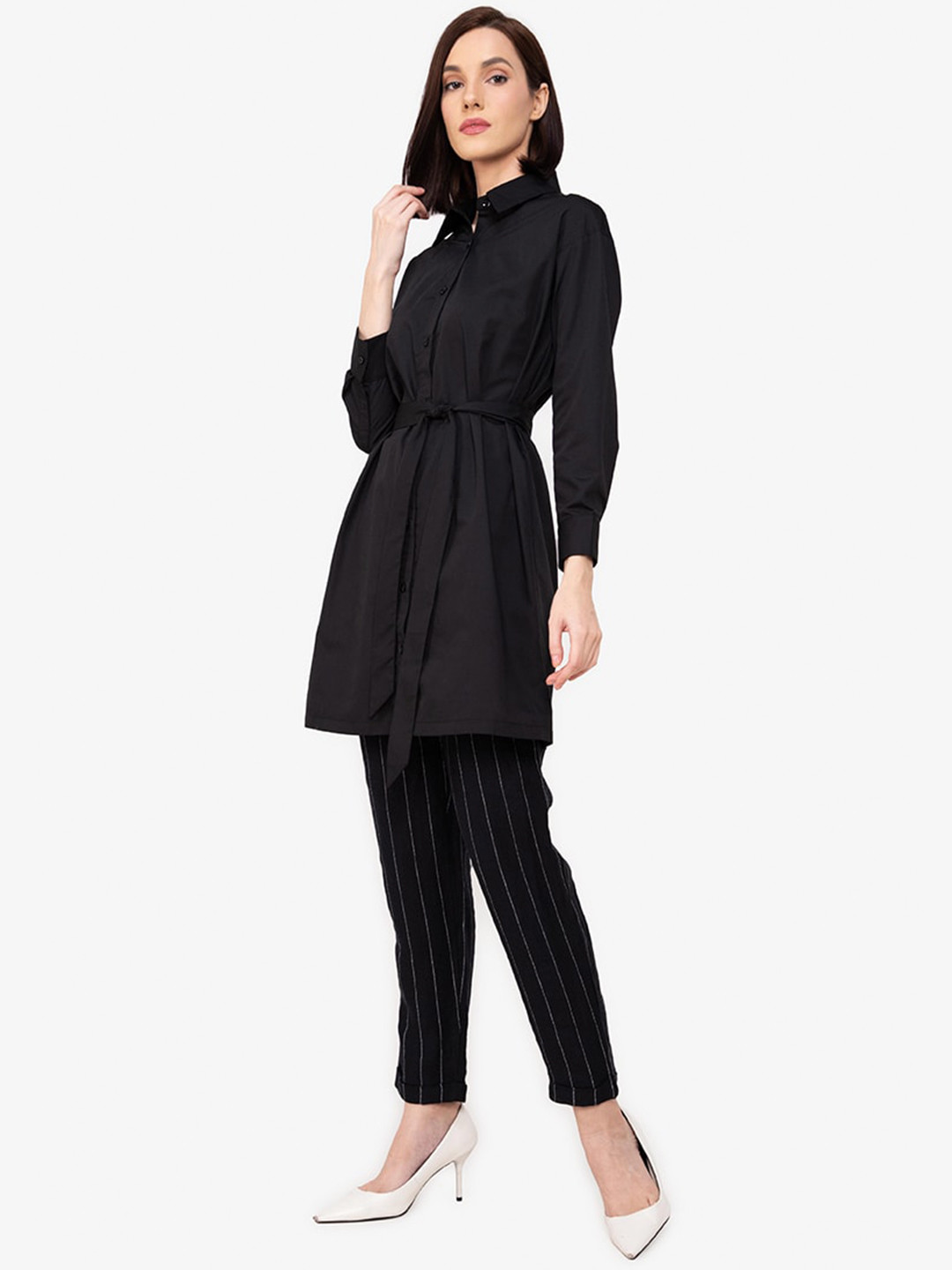 

ZALORA WORK Women Black Solid Shirt Collar Tunic