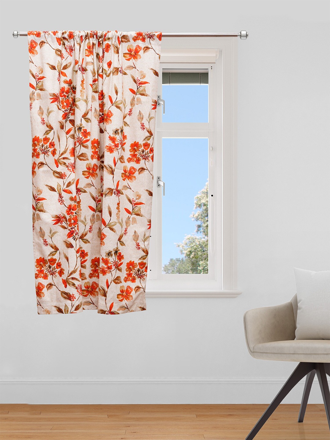 

ZEBA Orange & Brown Floral Window Curtain