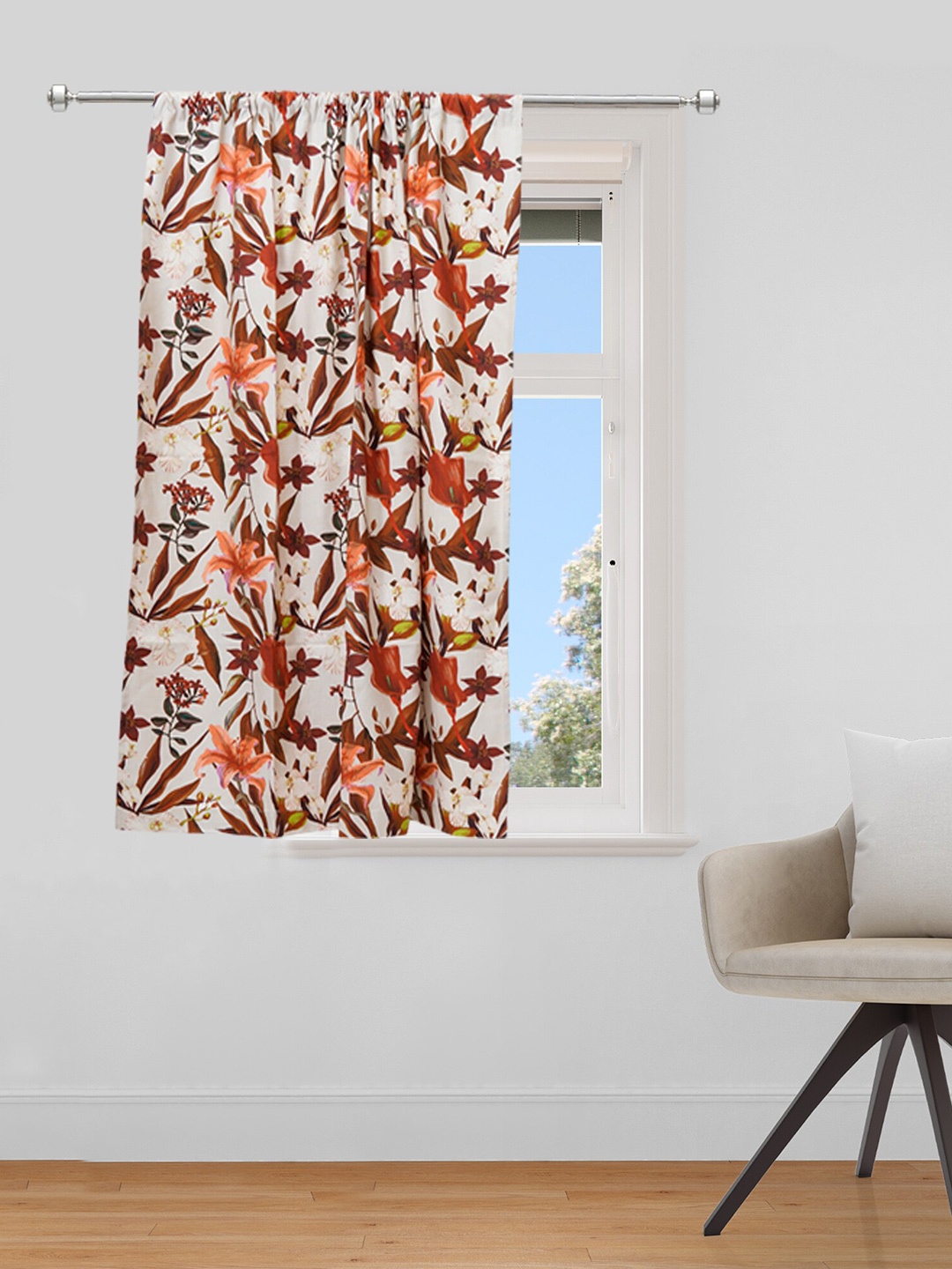 

ZEBA Beige & Orange Floral Digital Printed Cotton Window Curtain