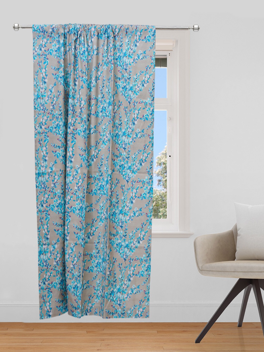 

ZEBA Blue & Grey Floral Door Curtain