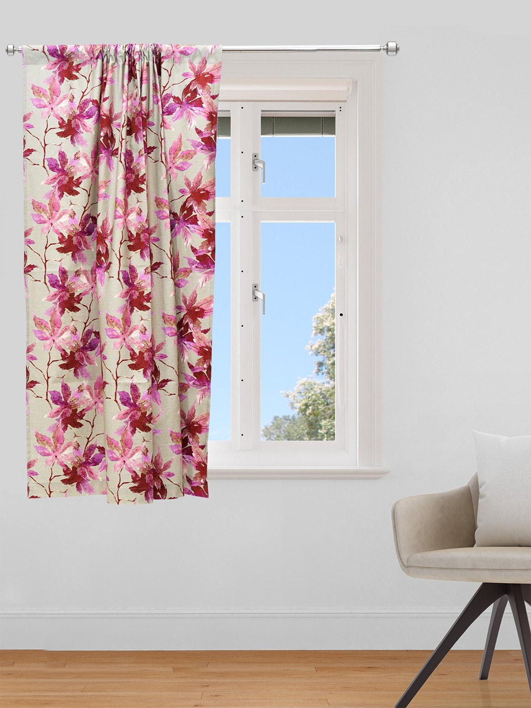 

ZEBA Beige & Red Floral Window Curtain