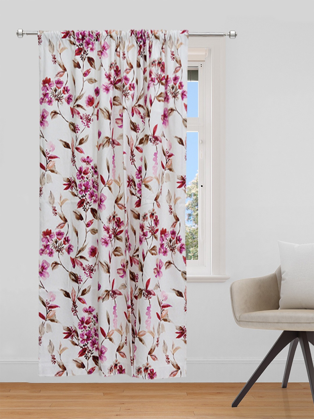 

ZEBA White & Pink Floral Digital Printed Cotton Door Curtain