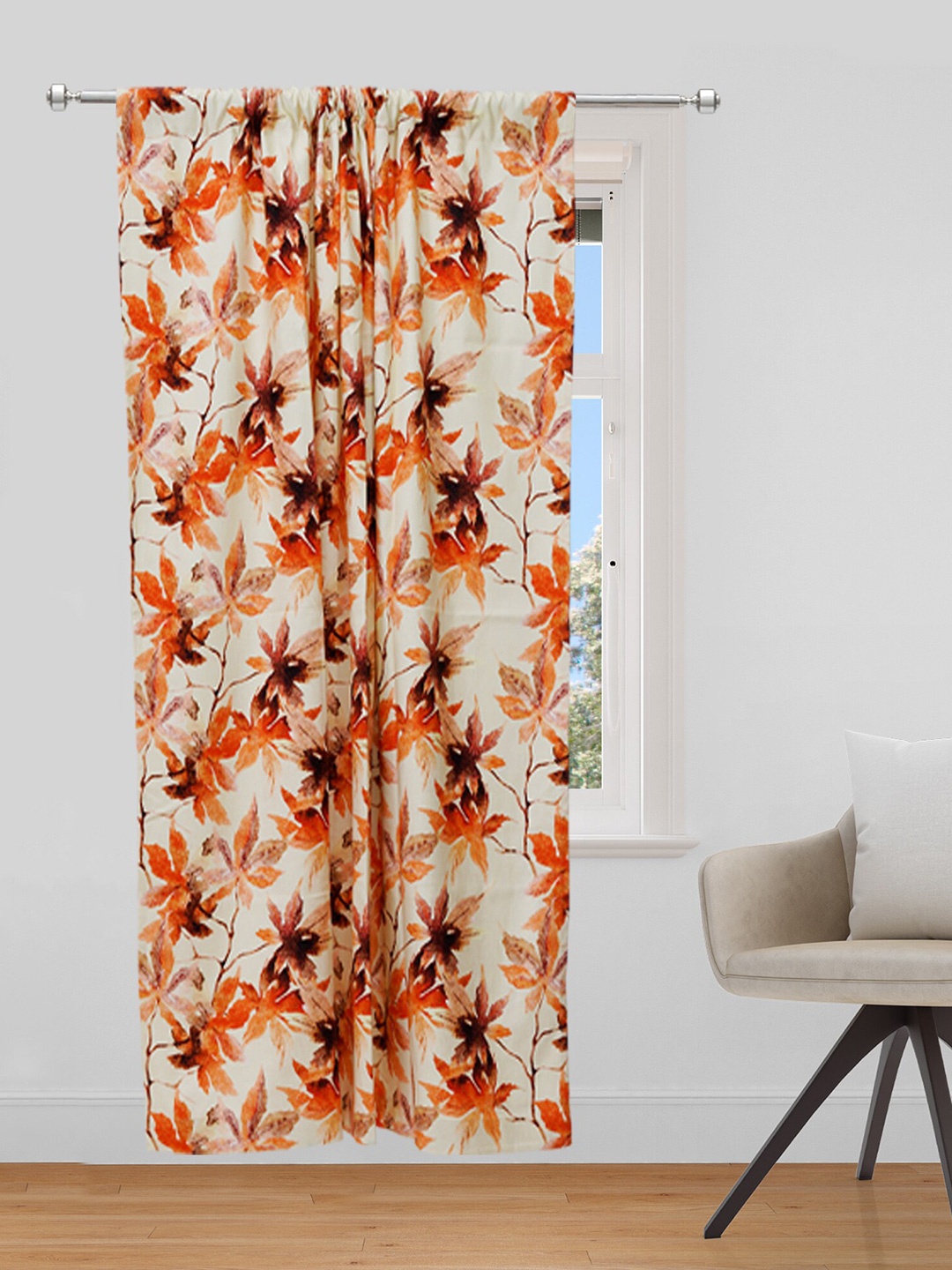 

ZEBA Orange & Beige Floral Door Curtain